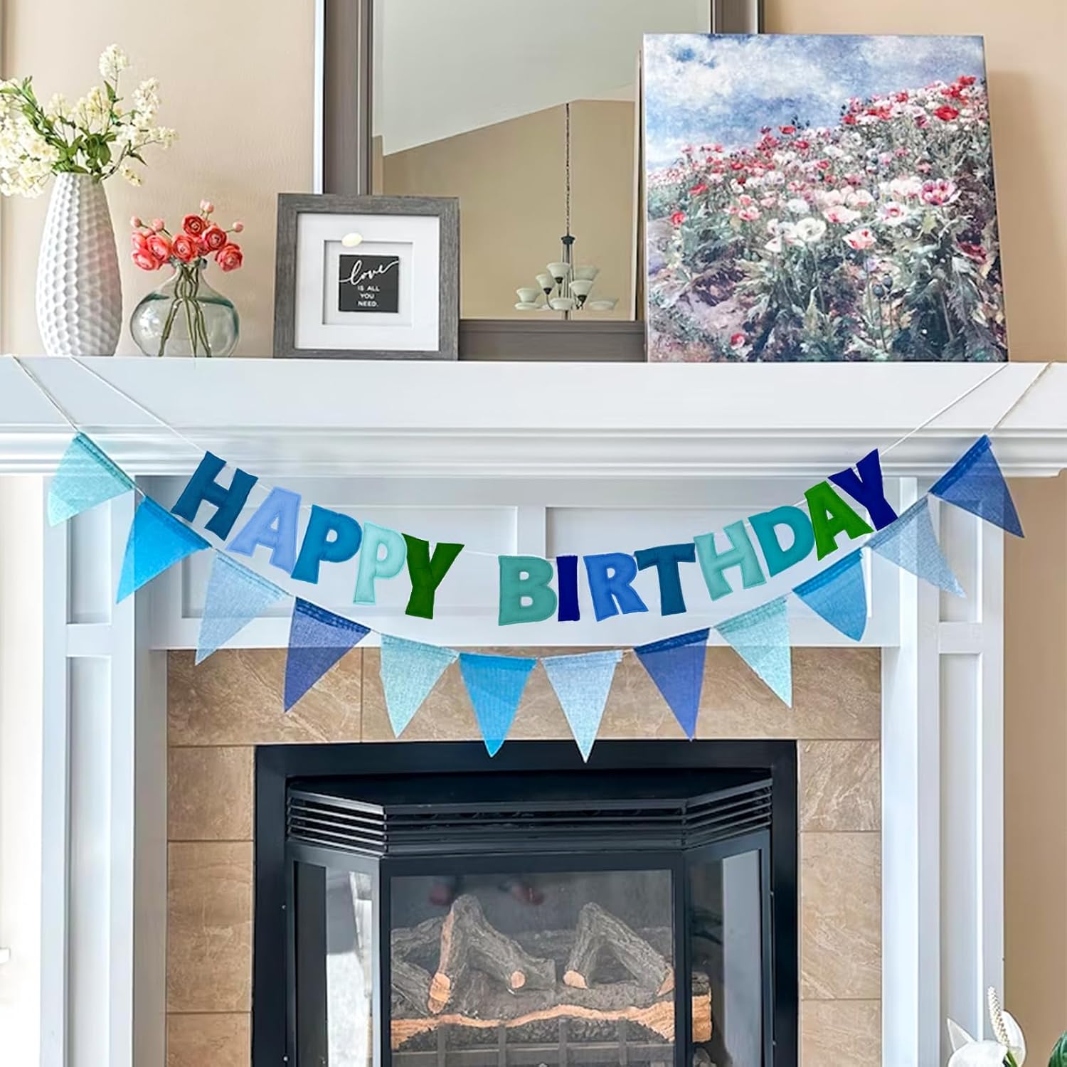 Blue Happy Birthday Banner with Felt Garland