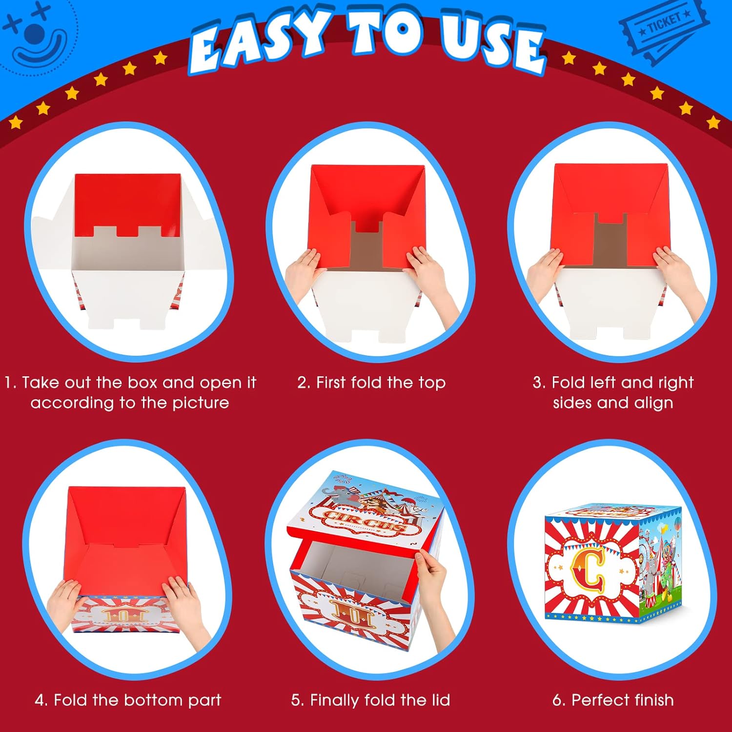 Yexiya Carnival Circus Party Favor Boxes 6 Pcs