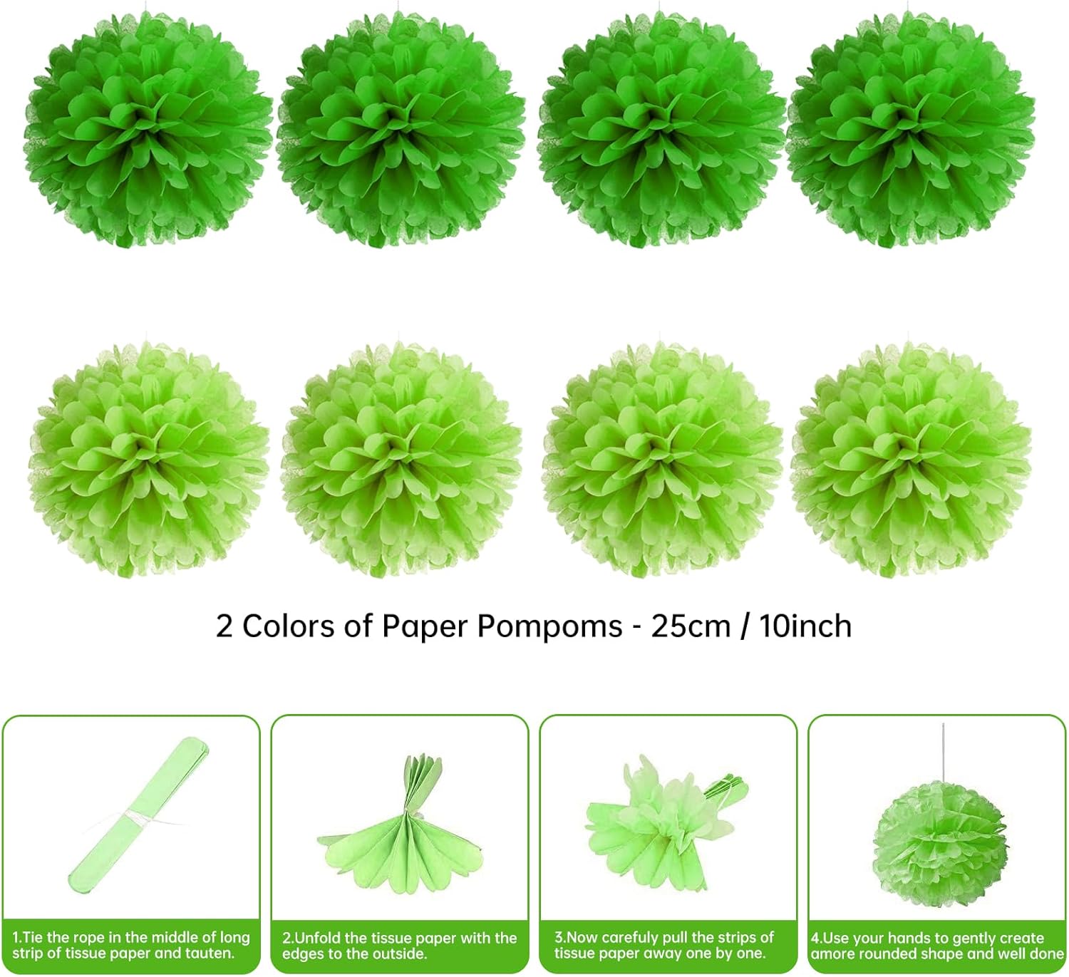 Green Party Decorations with Hanging Fan Pom Poms Garland Pennant
