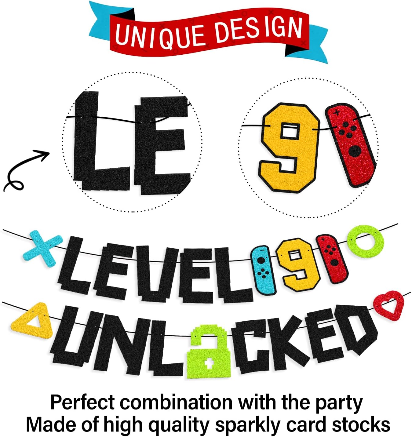 Level 9th Unlocked Birthday Banner Game Themed Decorations