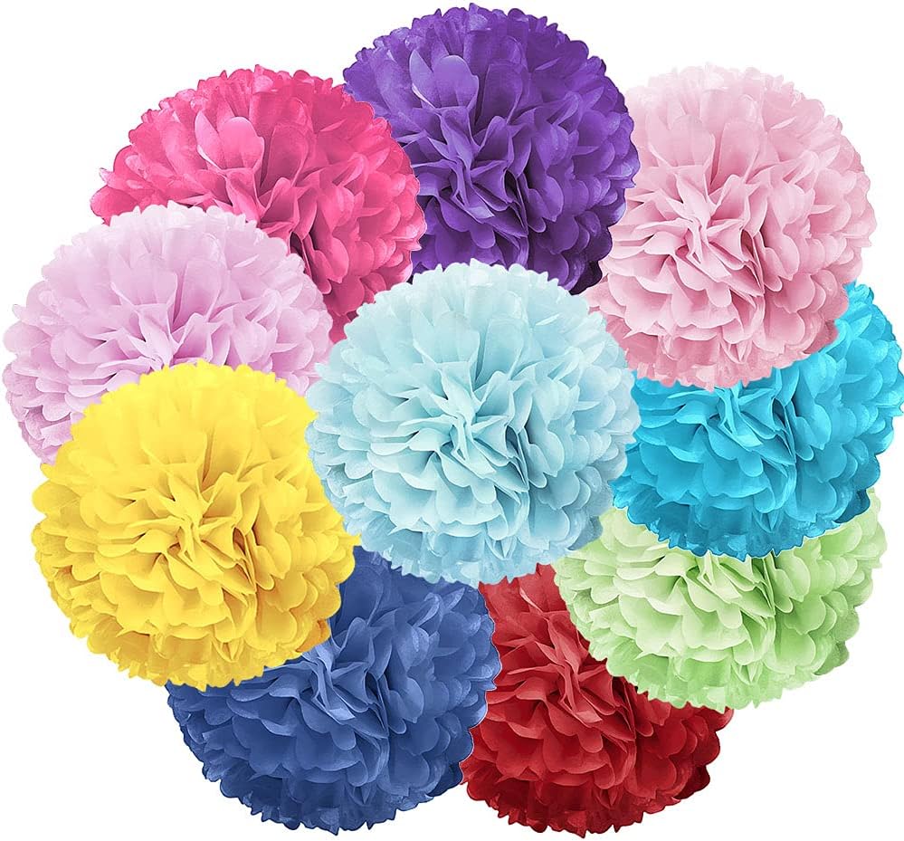 WIRESTER 5 Pcs 15 Inch Black Tissue Paper Flower Pom Poms