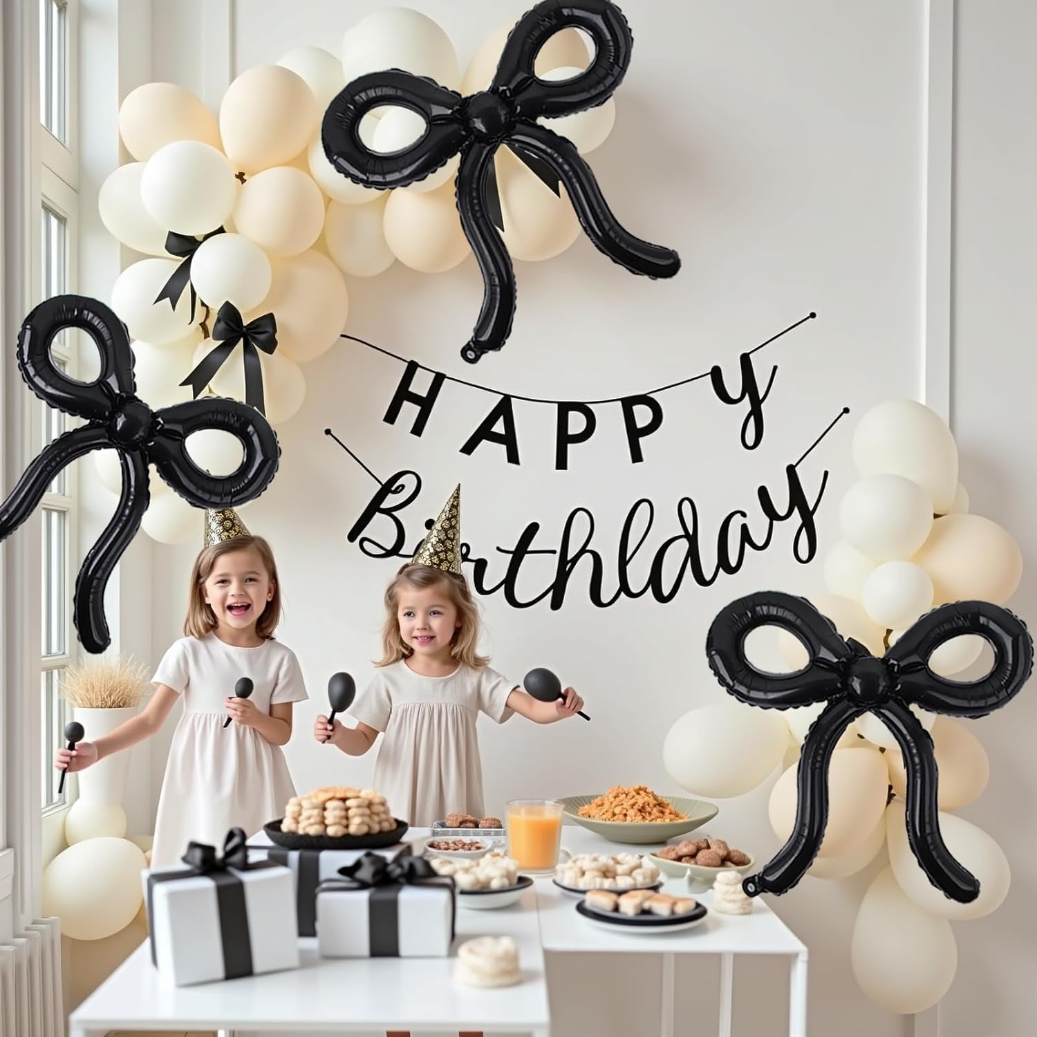 4 Pcs Black Bow Balloons for Birthday Party Decor
