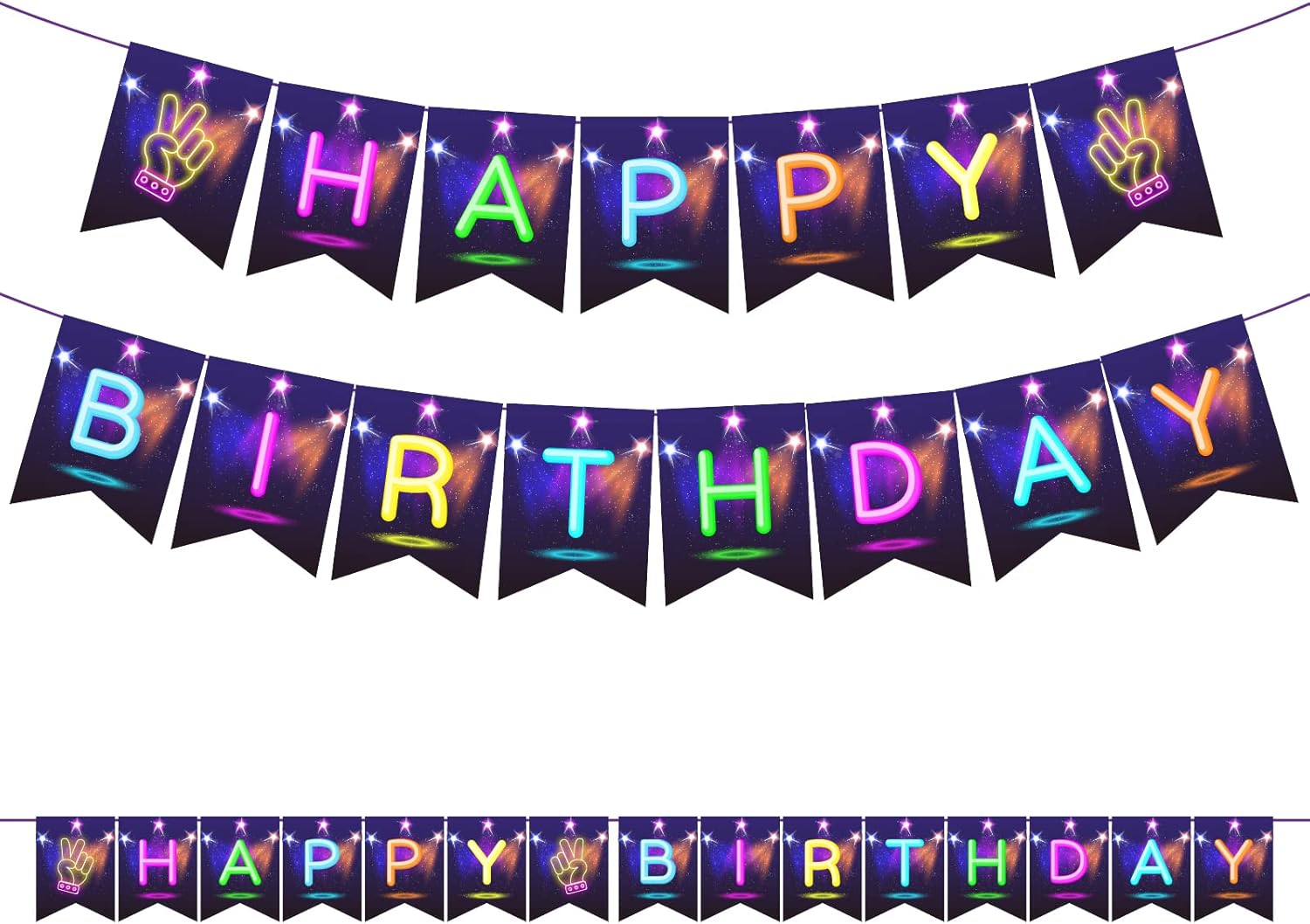Neon Glow Happy Birthday Party Banner