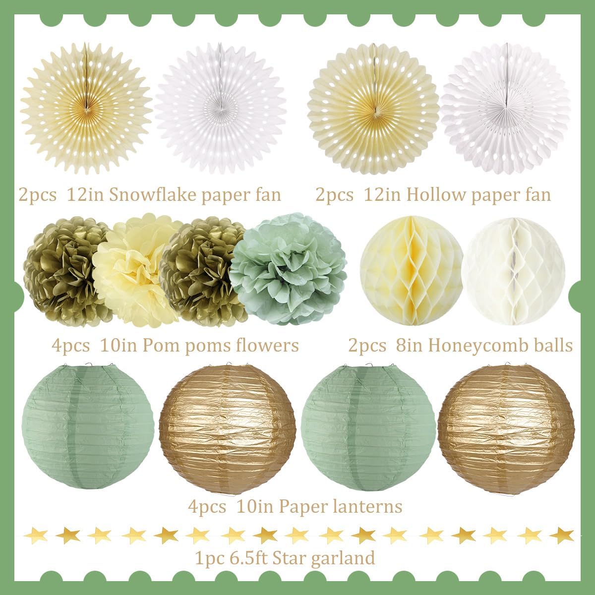 YUNXUAN Sage Green Party Decor Kit