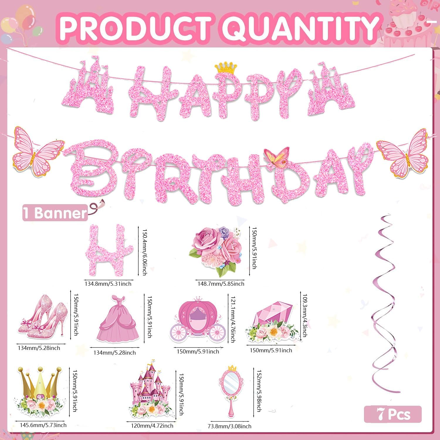 Pink Princess Birthday Banner for Girls Party Decor