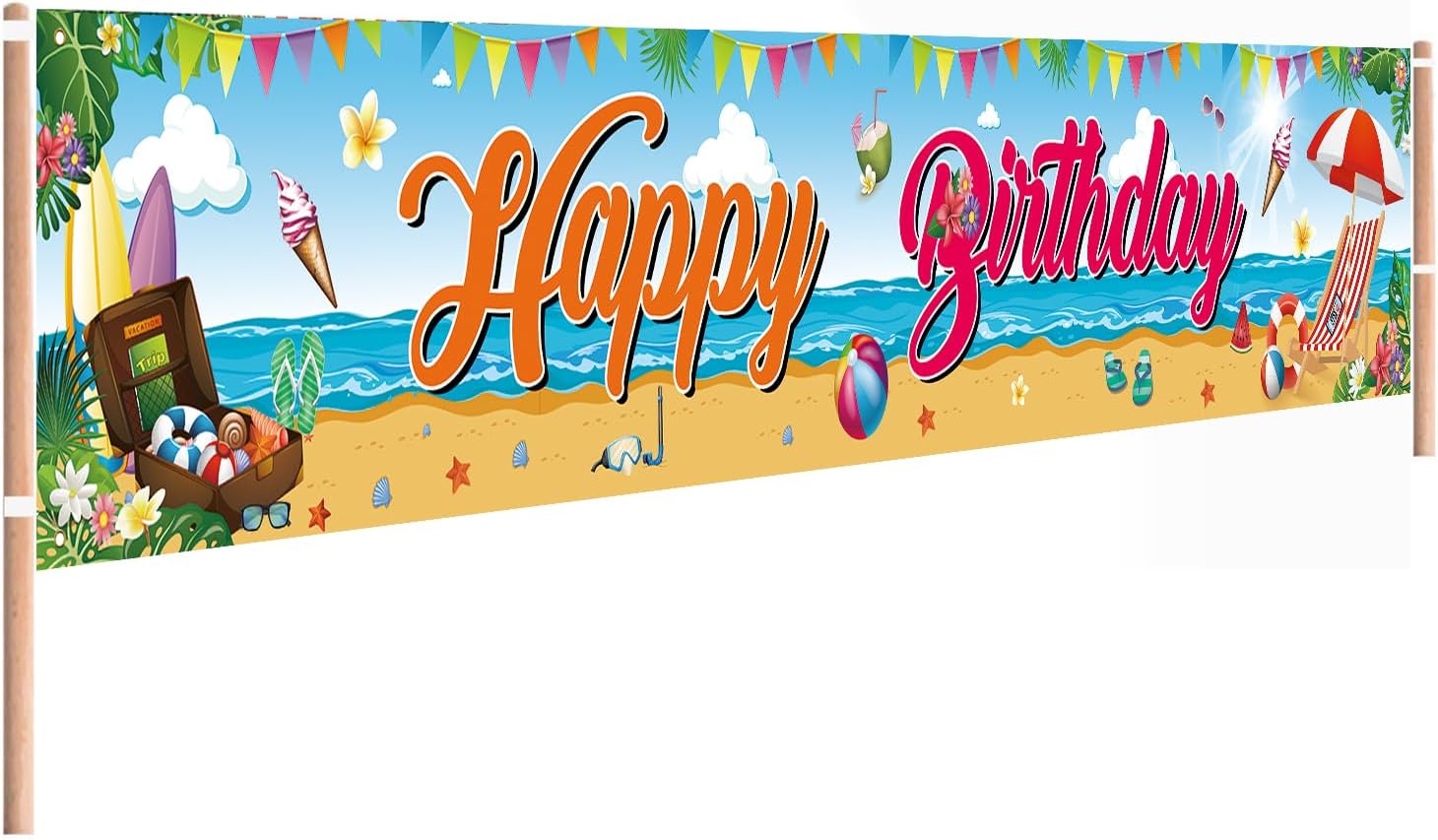 Large Summer Beach Birthday Banner 118 x 20 Inches