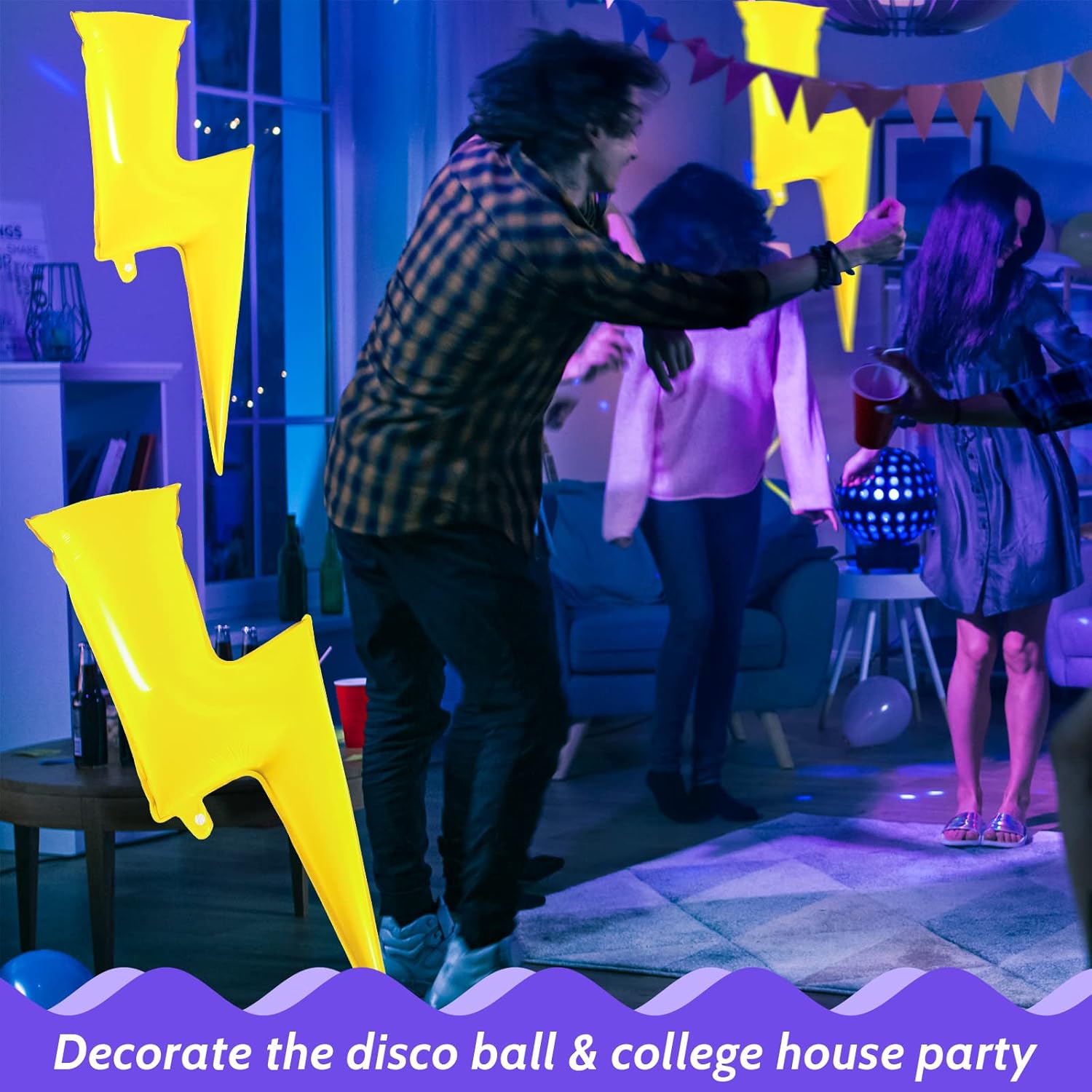 Set of 6 Flash Foil Balloons with Lightning Bolt Design 45 Inch Yellow