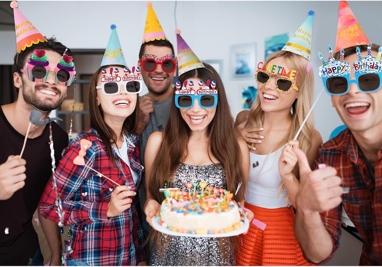 16 Pcs Birthday Hats Sunglasses Adult Party Decorations