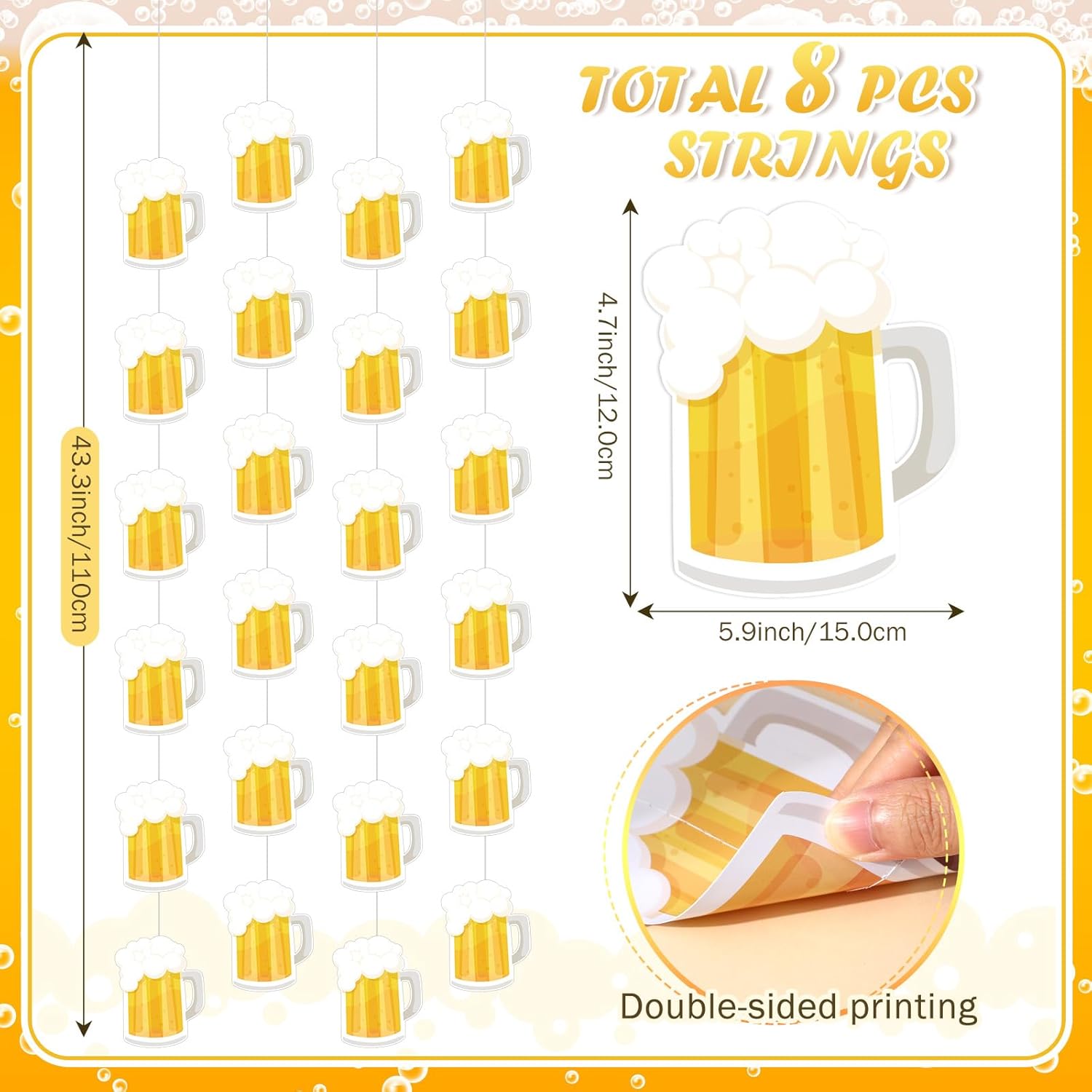 Pajean 8 Pcs Beer Mug Garland Banners for Parties