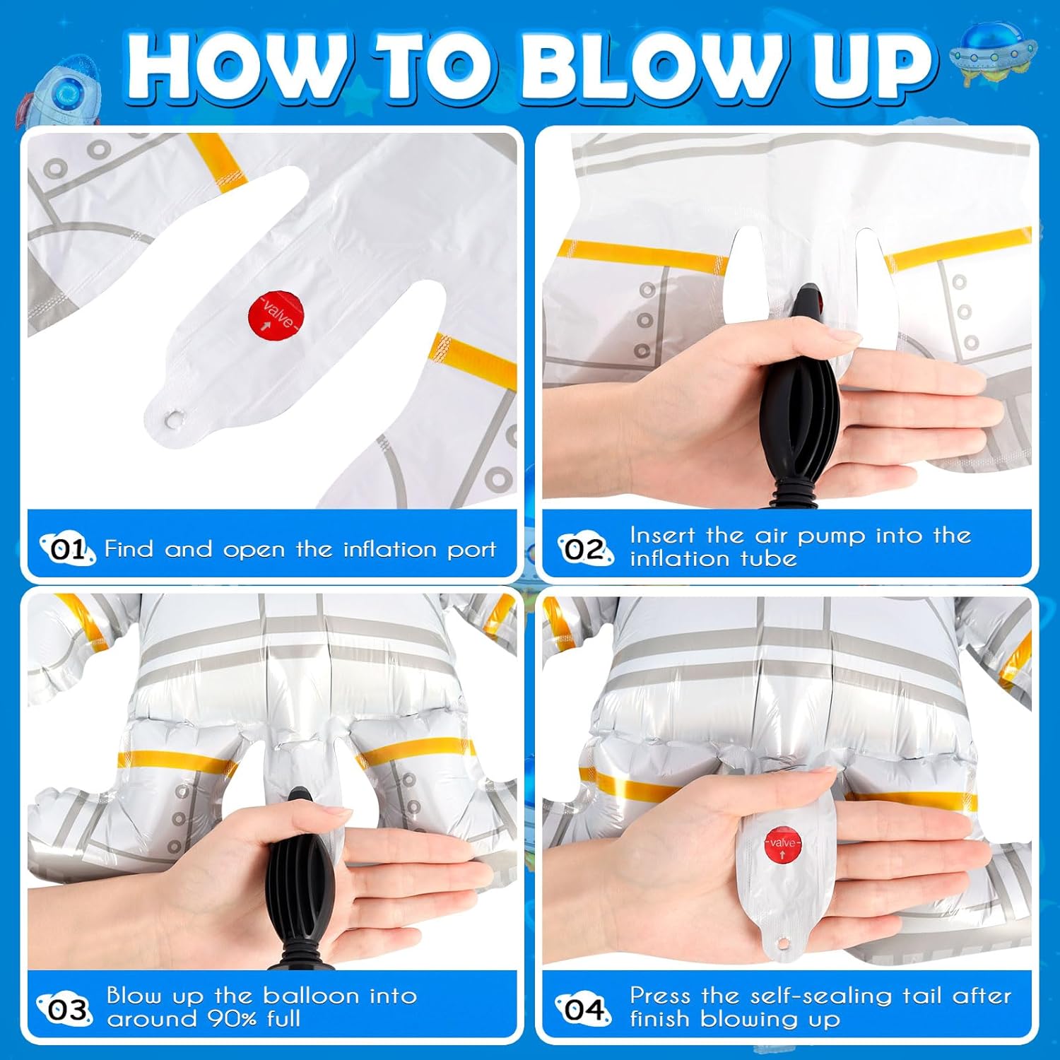 6 Pcs Astronaut UFO Rocket Foil Balloons for Kids