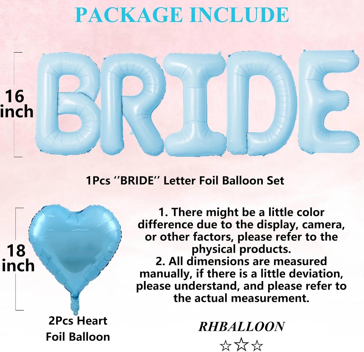 Light Blue Heart Balloons Wedding Decor Set 7 PCS