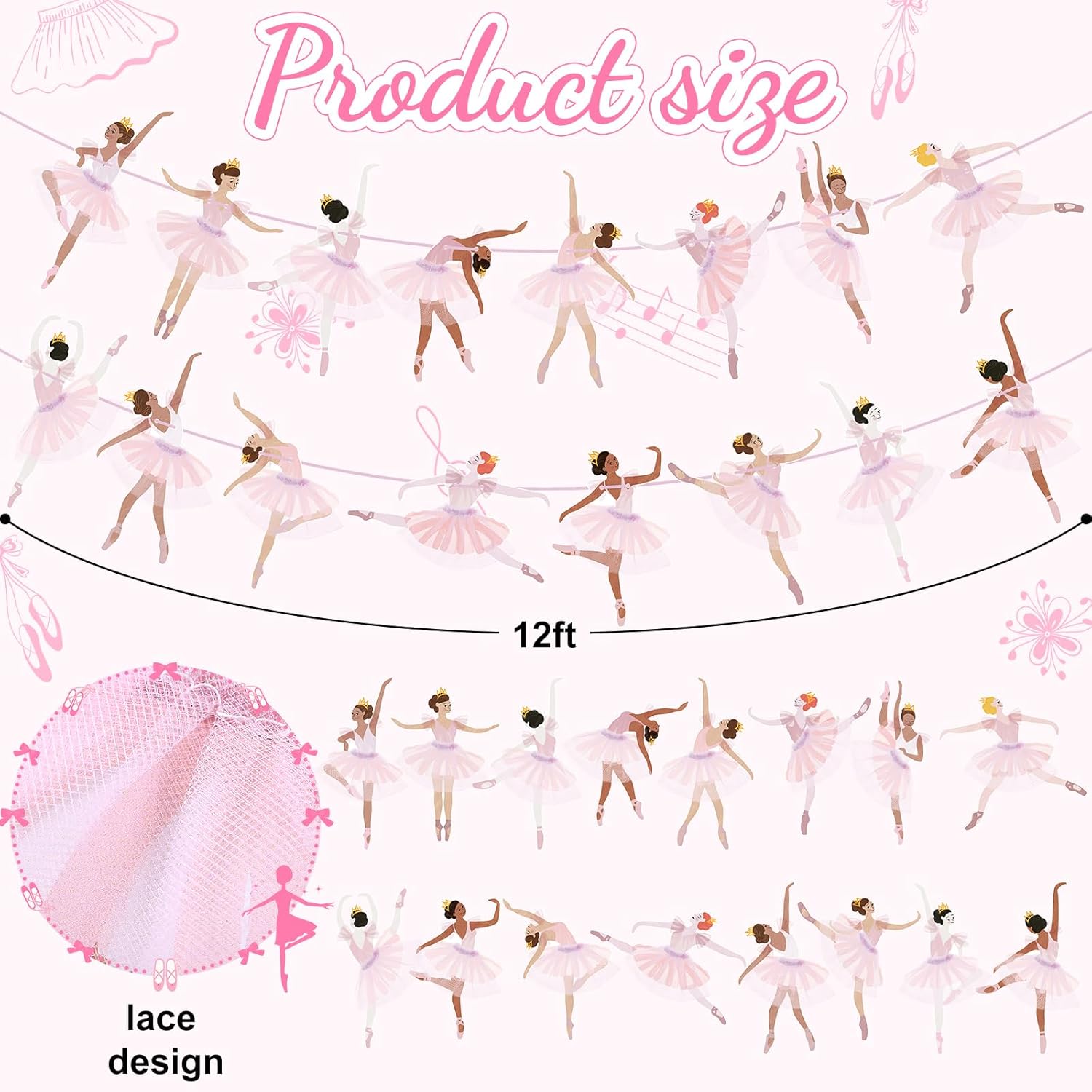 2 Pcs Ballerina Dancer Hanging Garland for Birthday Parties
