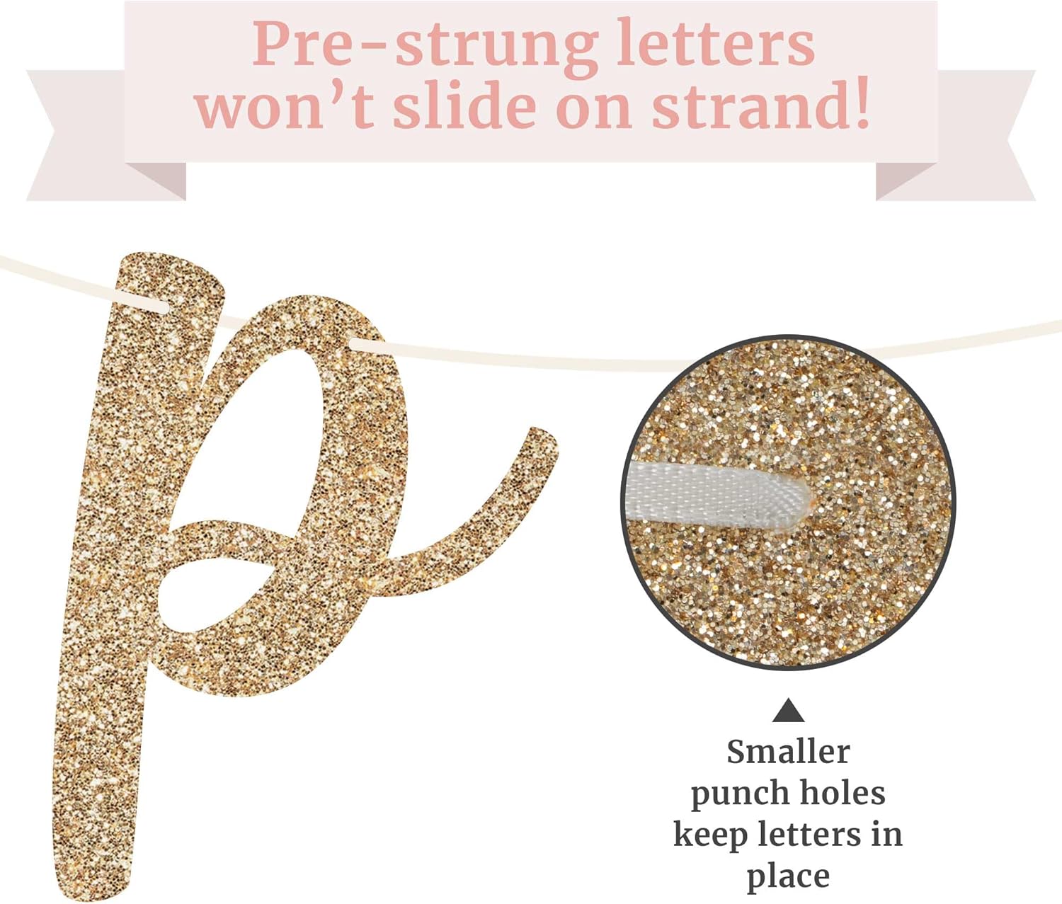 Pre-Strung Gold Glitter Bachelorette Party Banner - No DIY