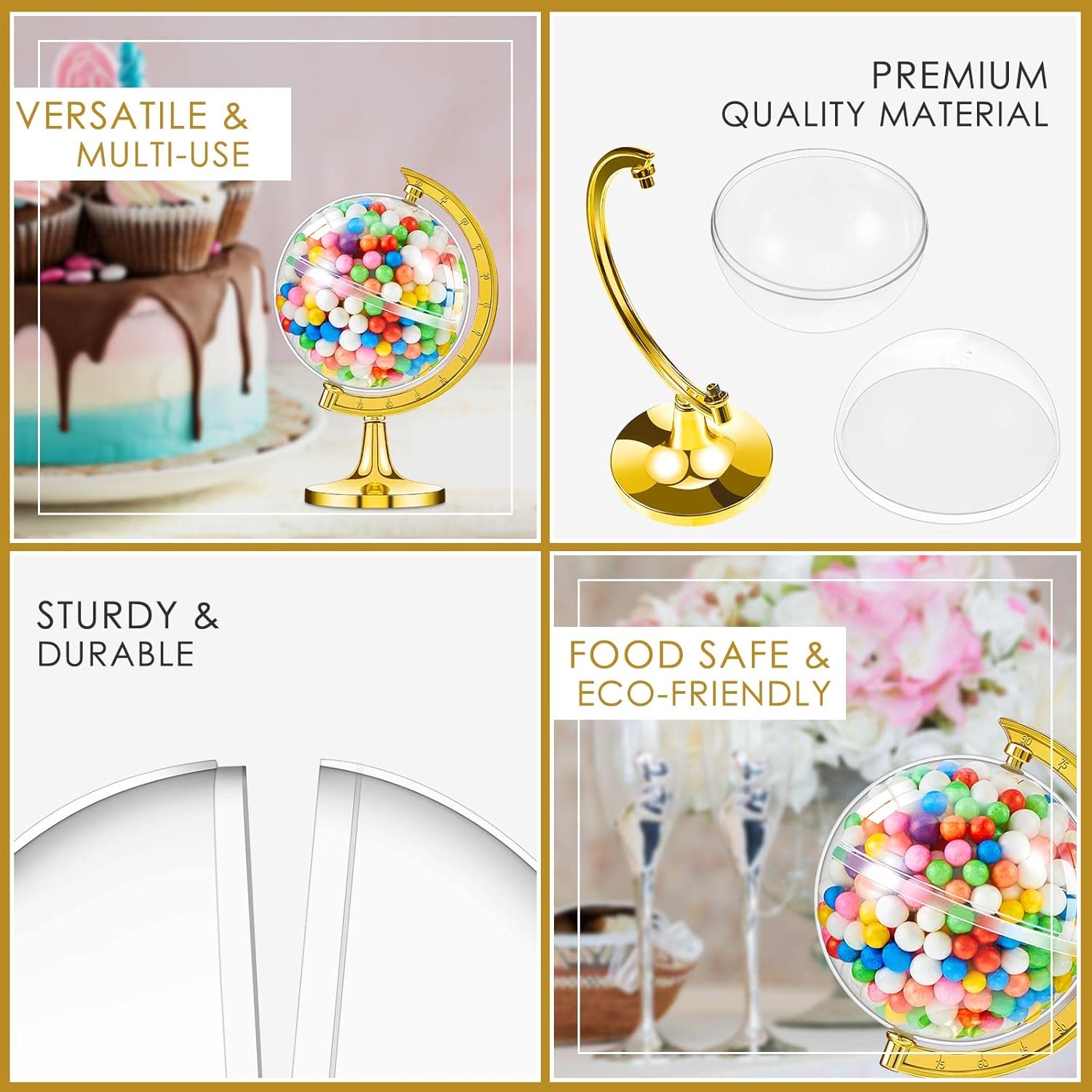 60 Pieces Mini Globe Candy Containers Gold Party Favors