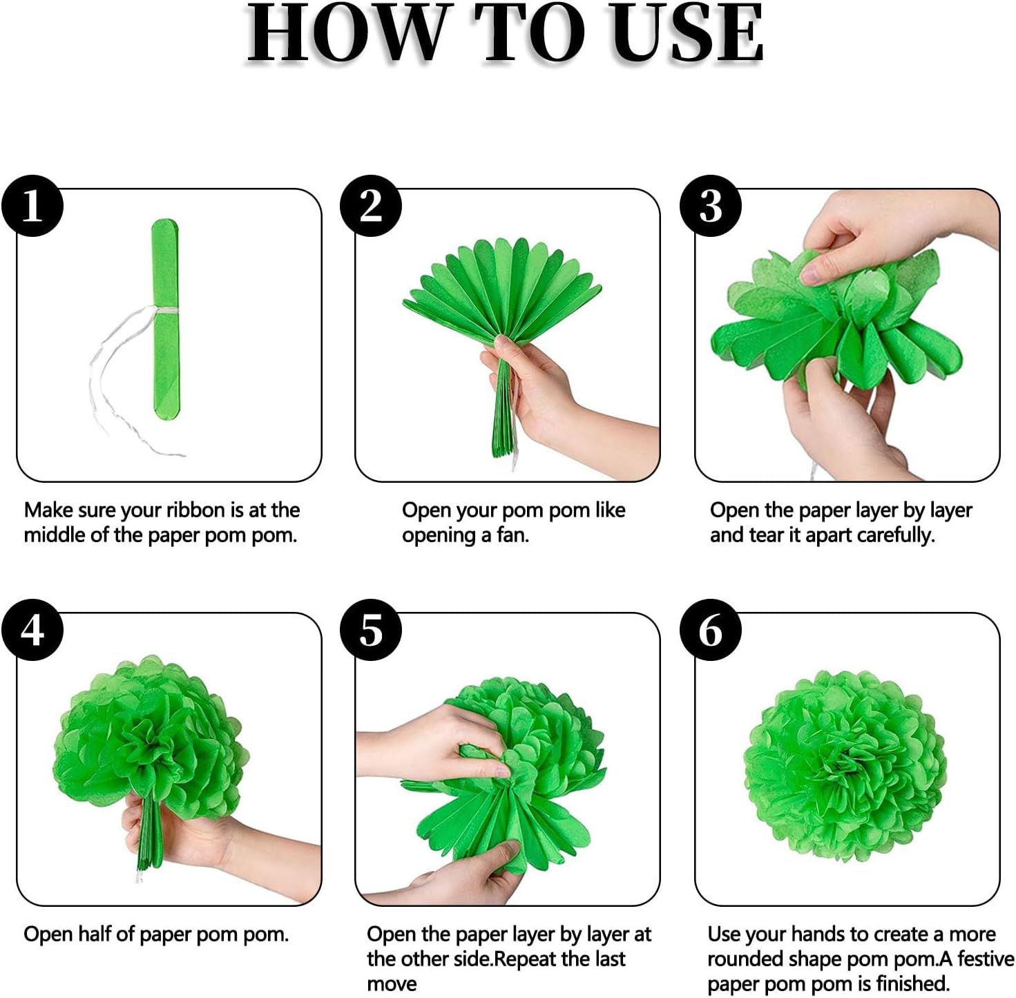 20PCS Green Tissue Paper Pom Poms for Party Decor