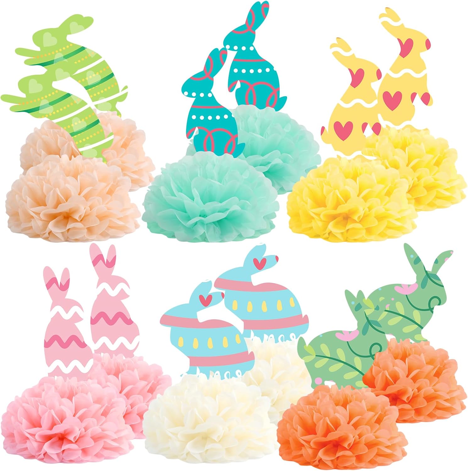Fonder Mols 12pcs Bunny Tissue Paper Pom Poms Flowers Kit