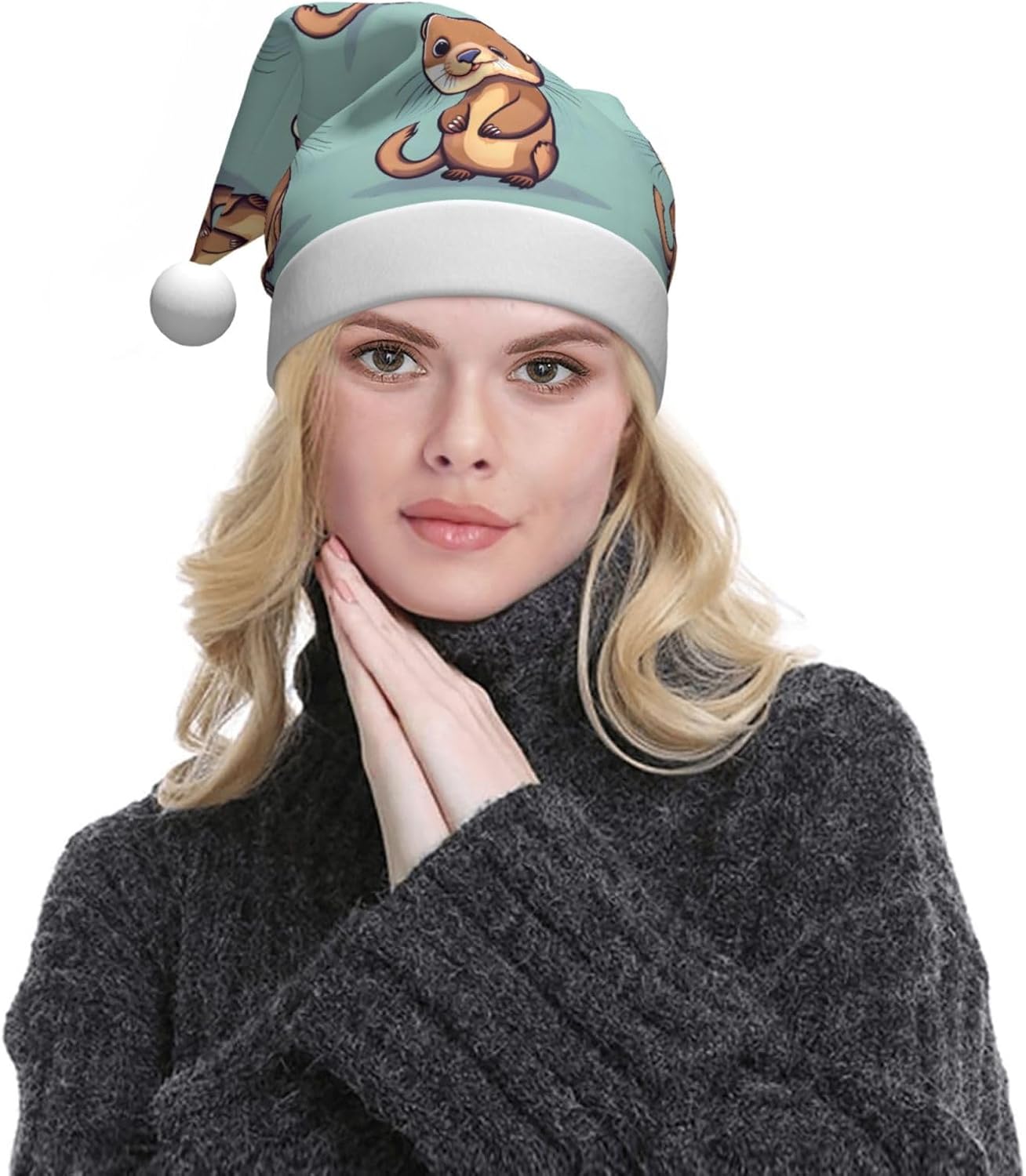 QINZHENG Cartoon Otters Santa Hat for Women