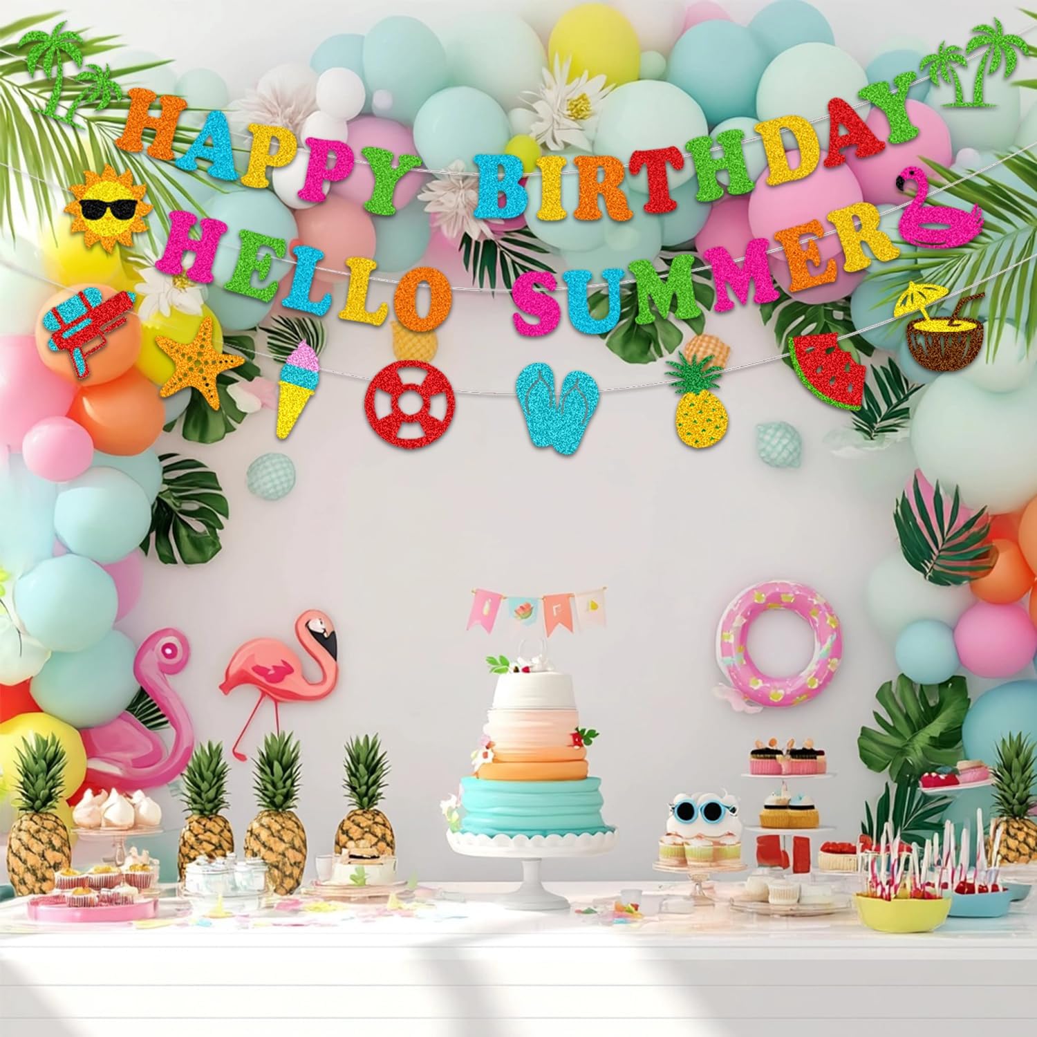 Glitter Happy Birthday Hello Summer Decor Banner Set
