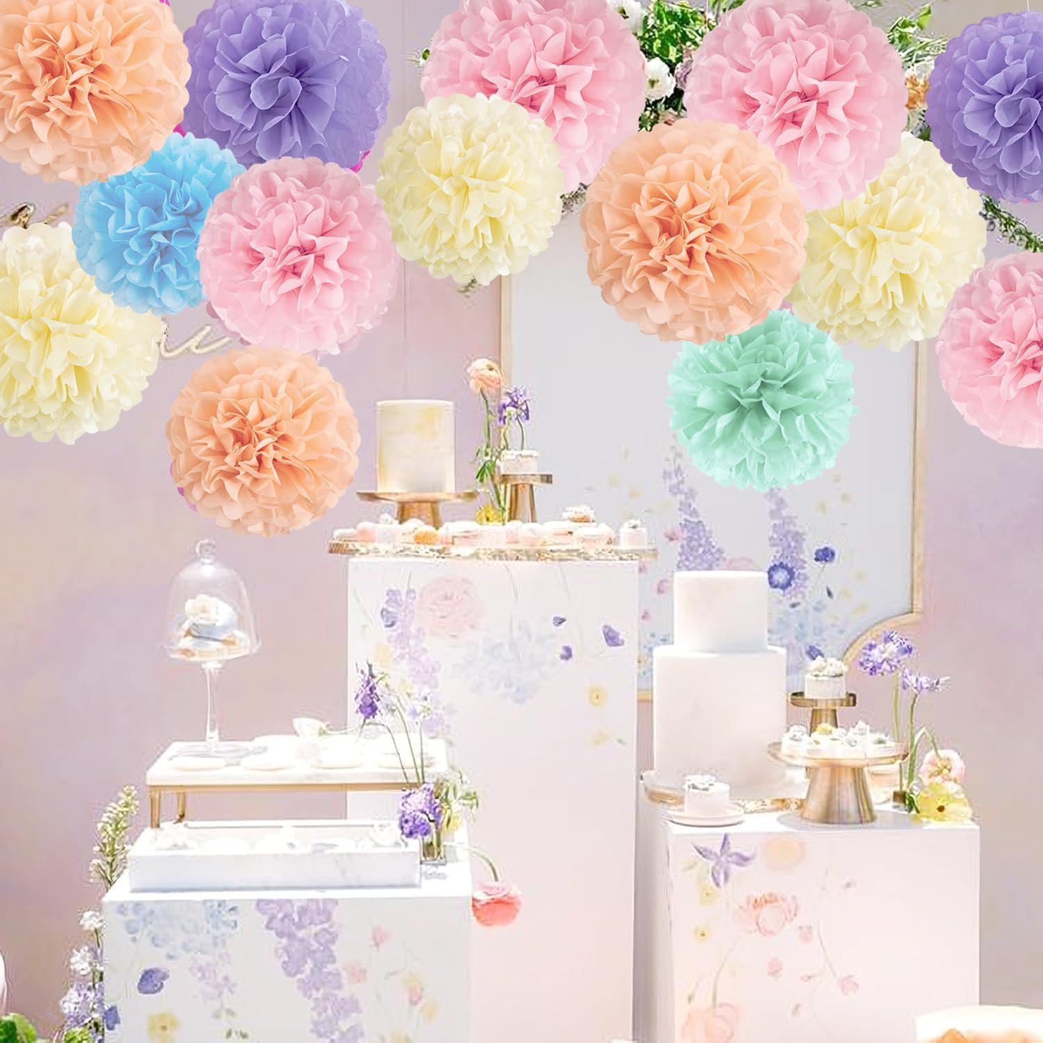 16PCS Pastel Tissue Pom Poms Decorations