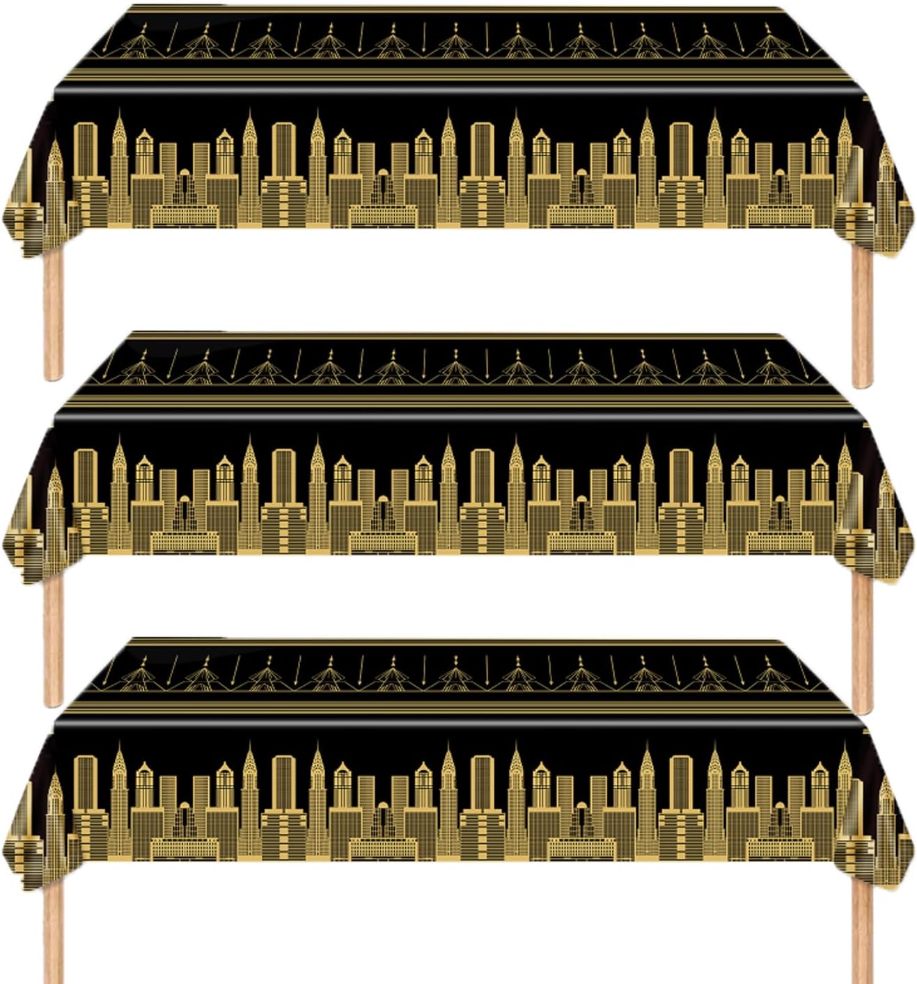 3pcs Roaring 1920s Black Gold Tablecloths for Party Decorations