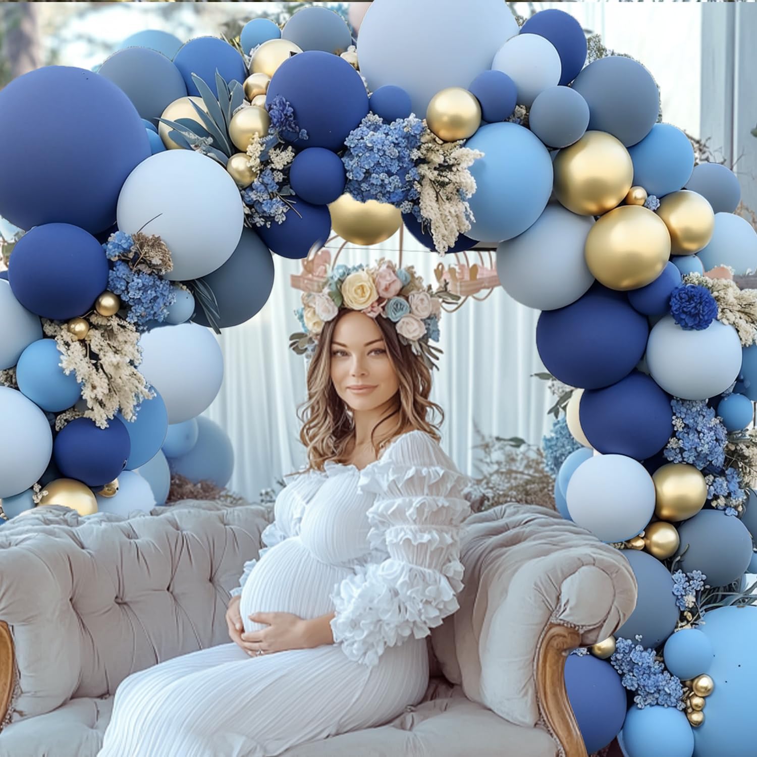 Dusty Blue and Gold Balloons Arch Kit