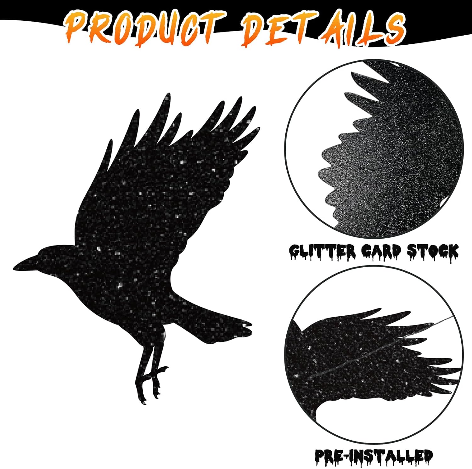 40pcs Glitter Black Crow Halloween Banners
