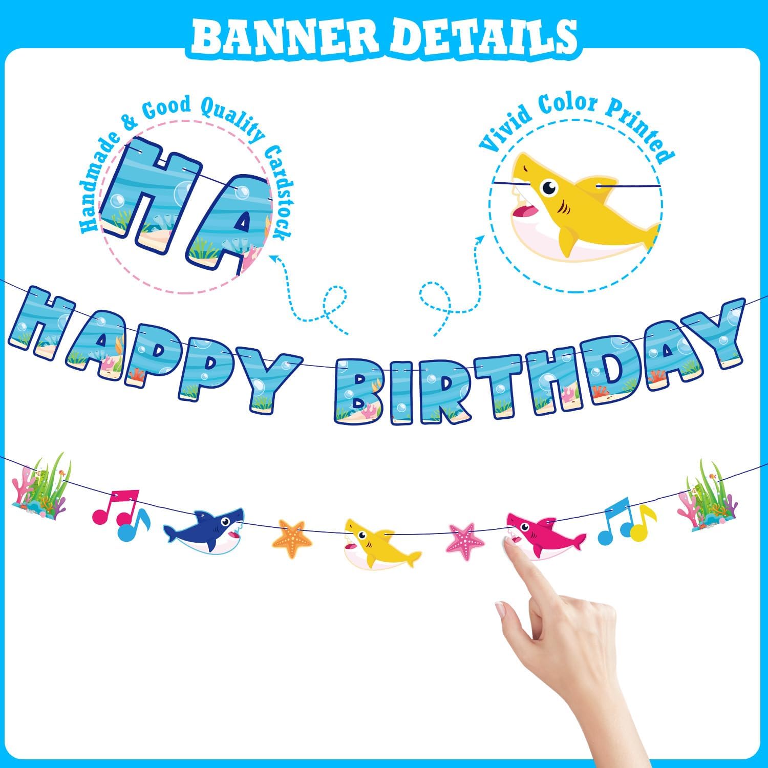 Shark Birthday Banner for Boys - Ocean Theme Decorations