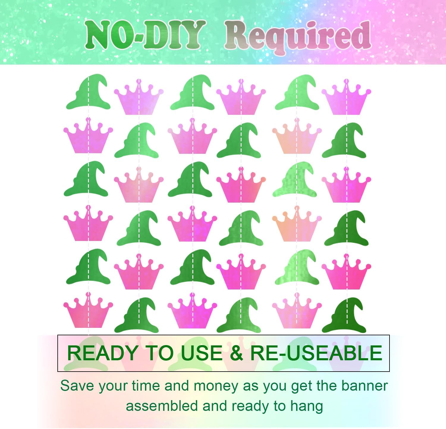 394 Ft Shiny Green Pink Witch Themed Party Garland