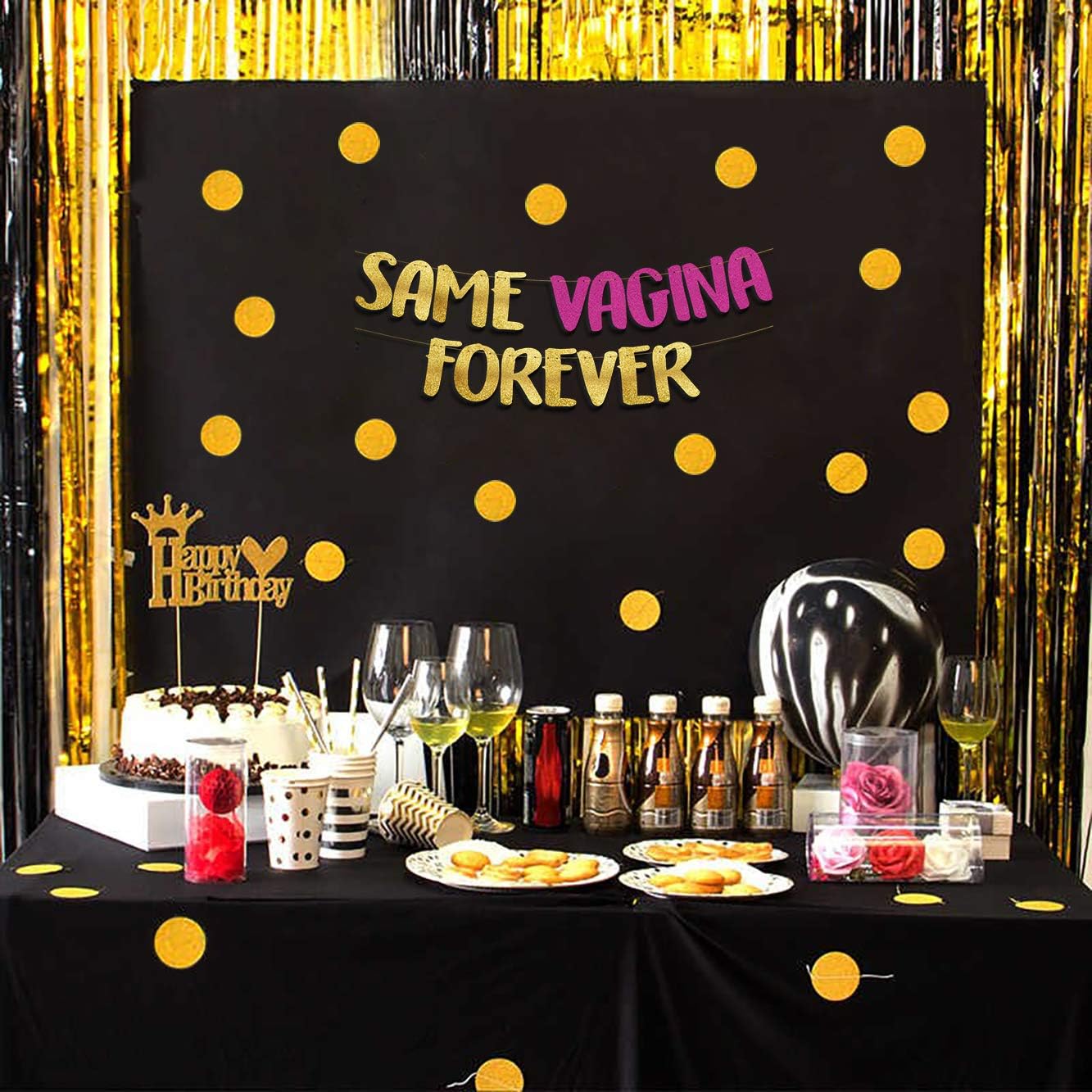 Same Vagina Forever Glitter Banner Gold and Pink