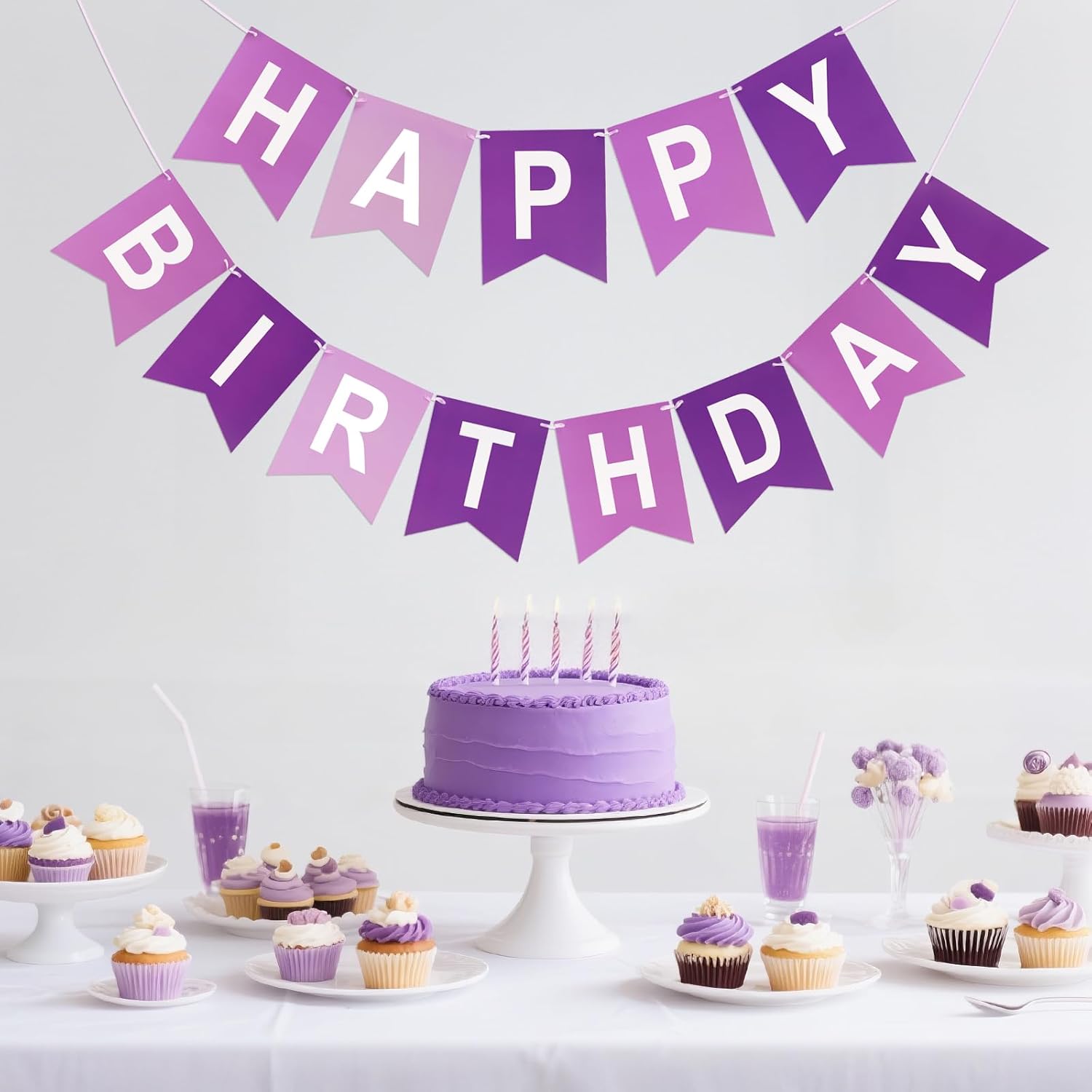 Purple Happy Birthday Banner Decorations
