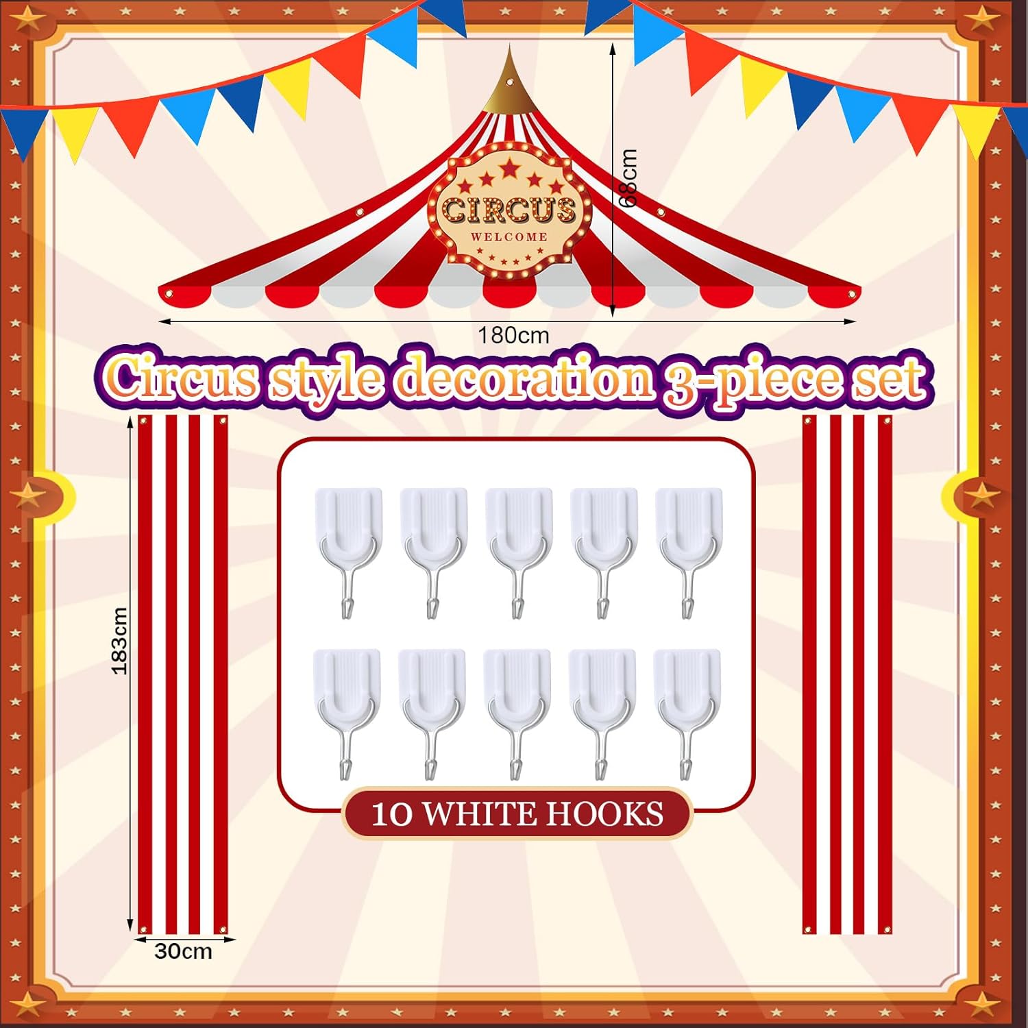 Preboun 3 Pcs Circus Tent Carnival Decorations