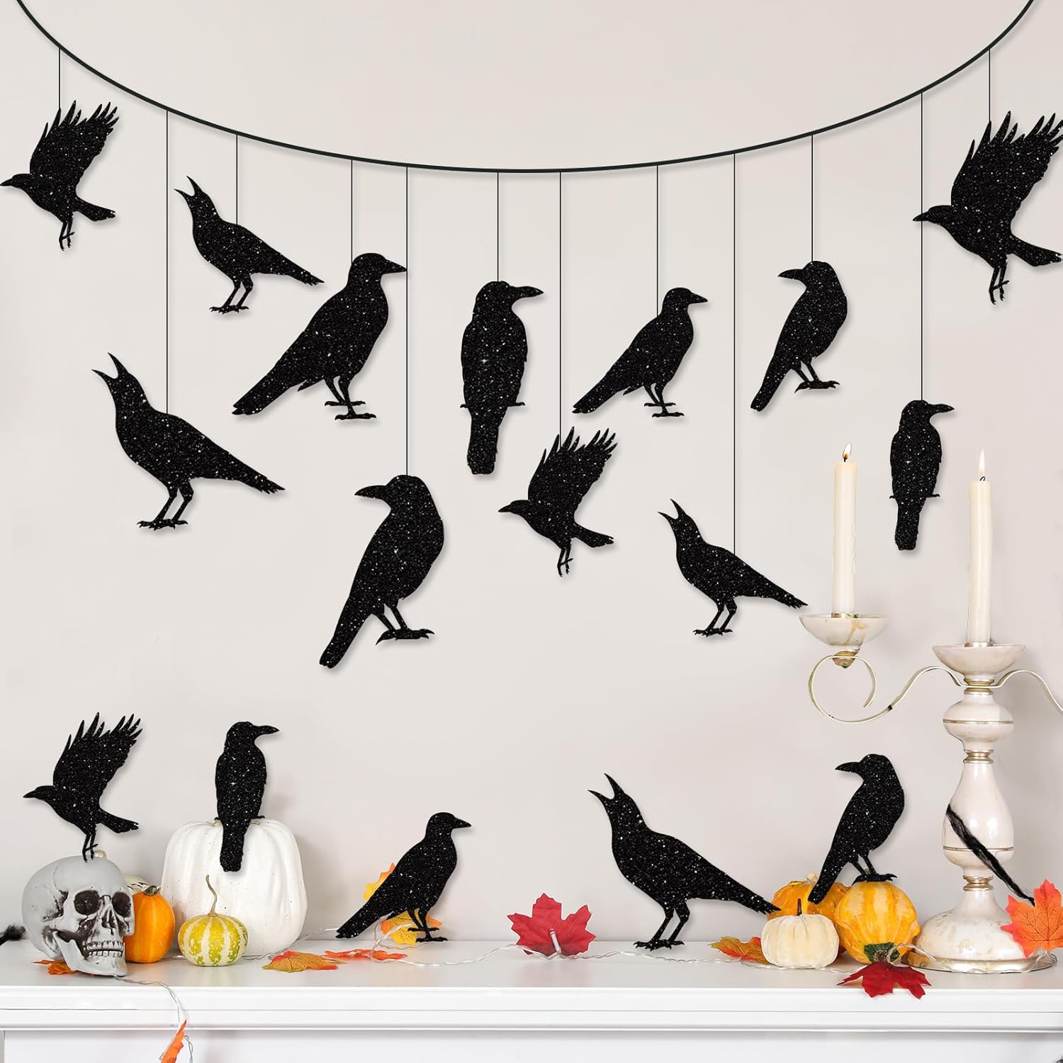40pcs Glitter Black Crow Halloween Banners