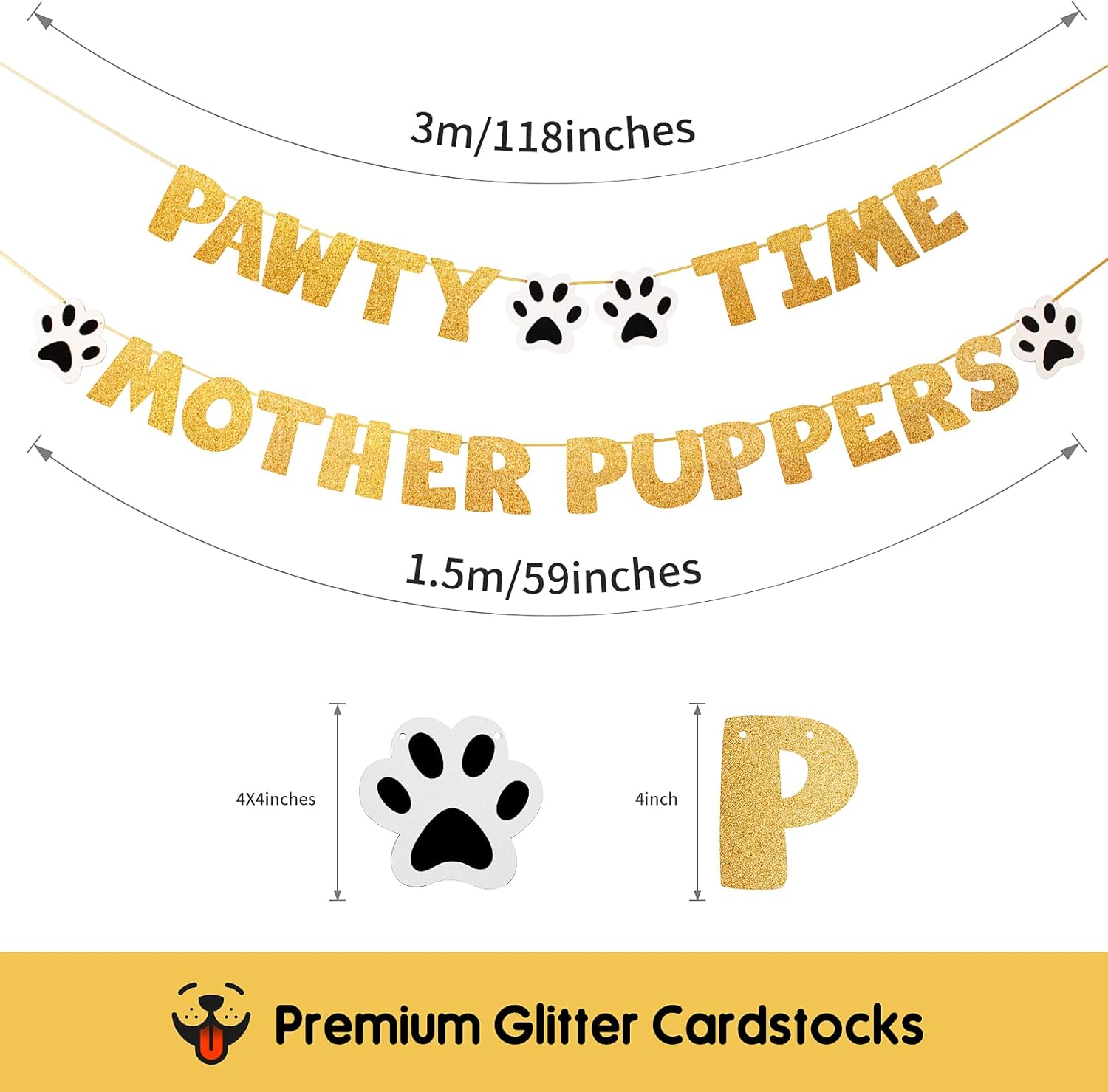 Pre-Strung Dog Birthday Banner with Gold Glitter