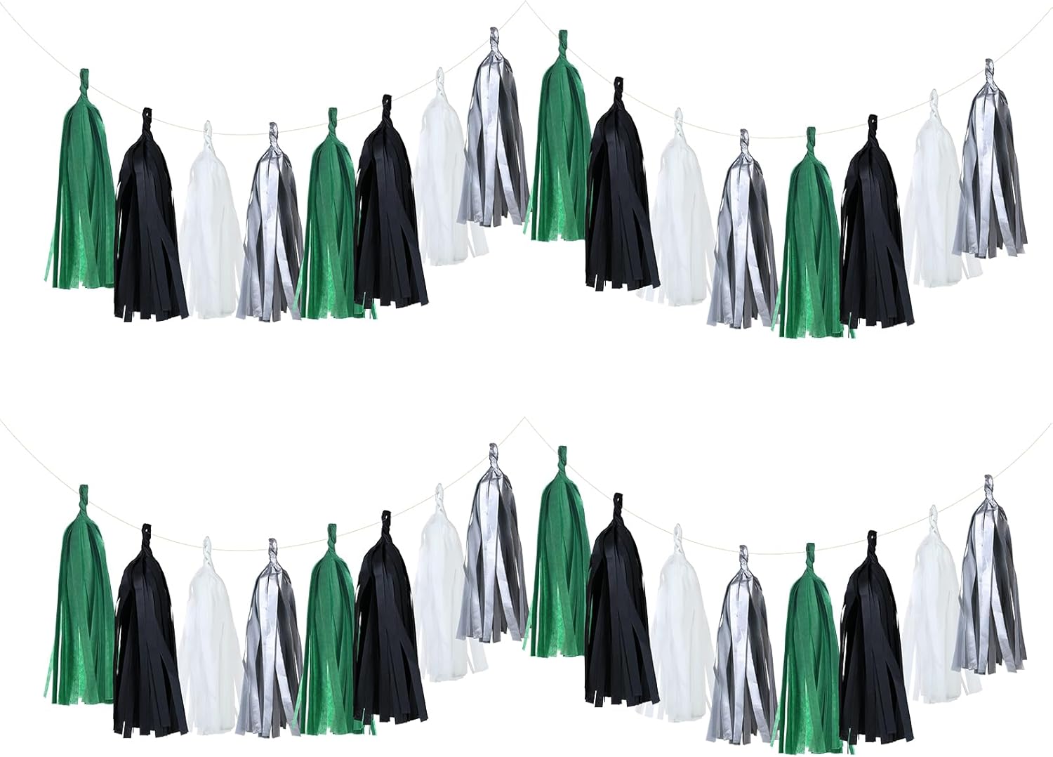 Guzon 20 Pack Black Green Silver Tassel Garland for Soccer Party