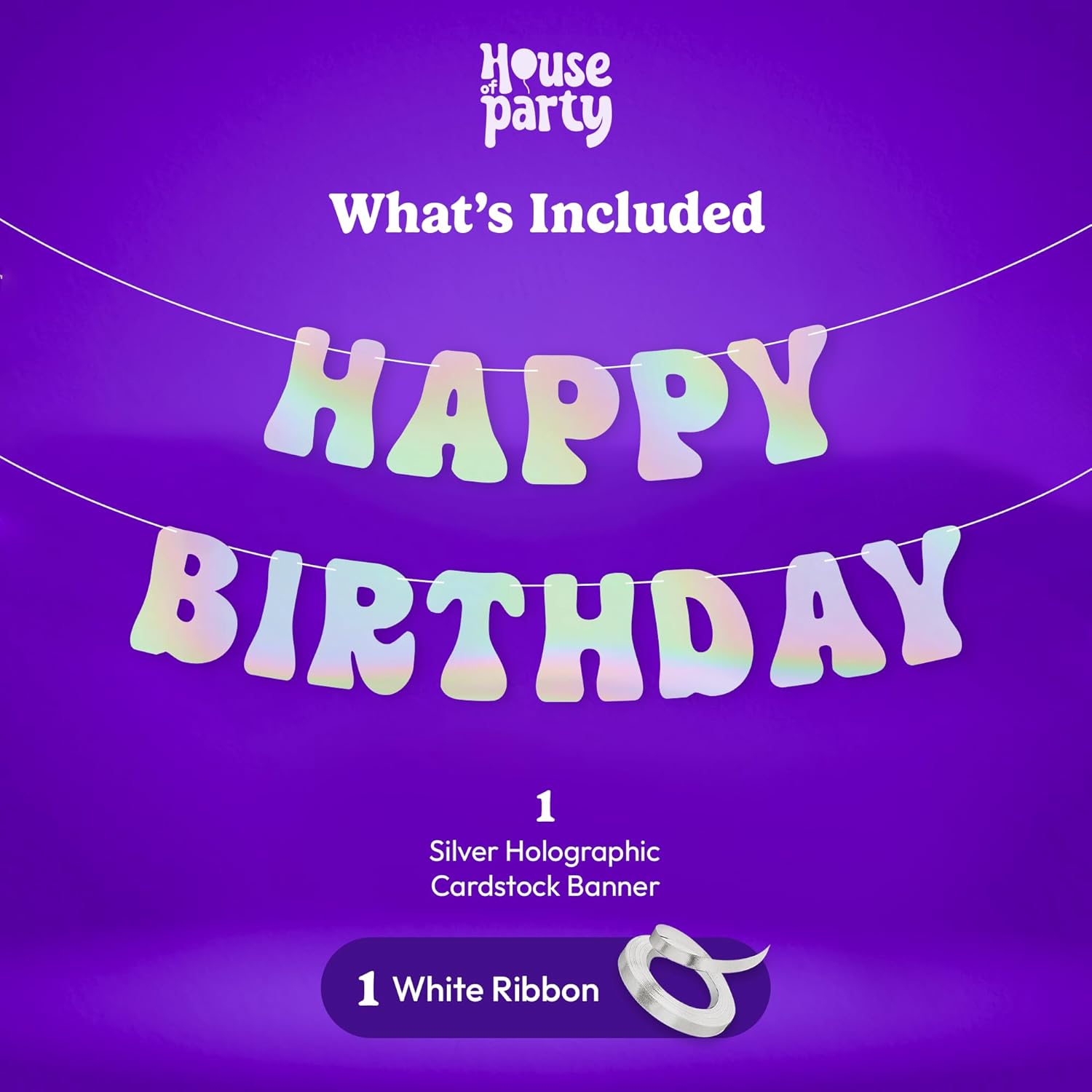 House of Party 6ft Iridescent Silver Happy Birthday Banner