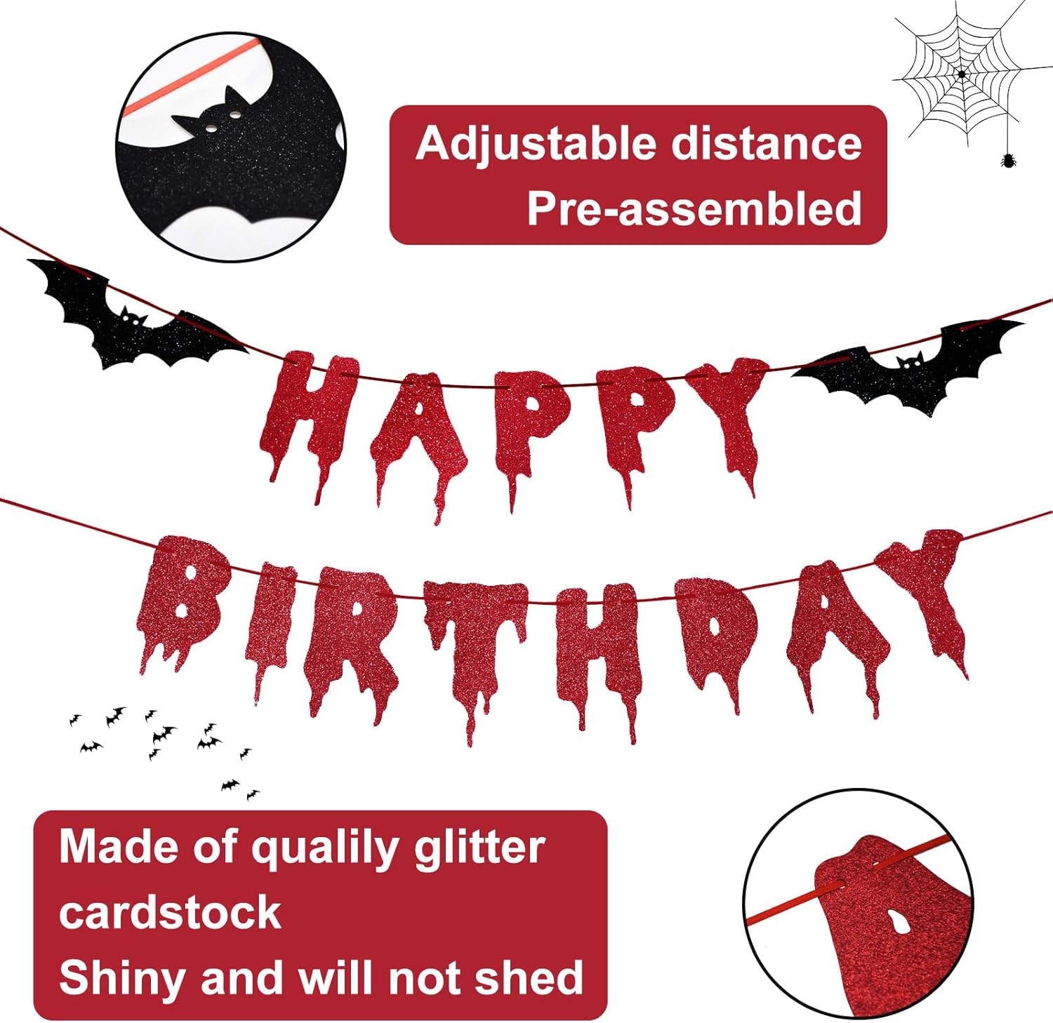 Red Glittery Halloween Birthday Banner