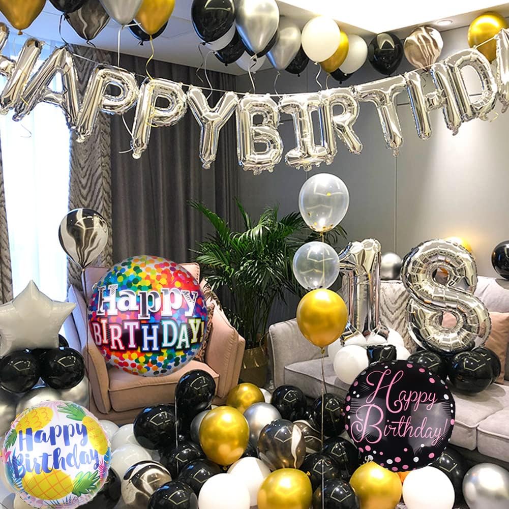 50 Piece Happy Birthday Foil Balloons Set with 12 Designs