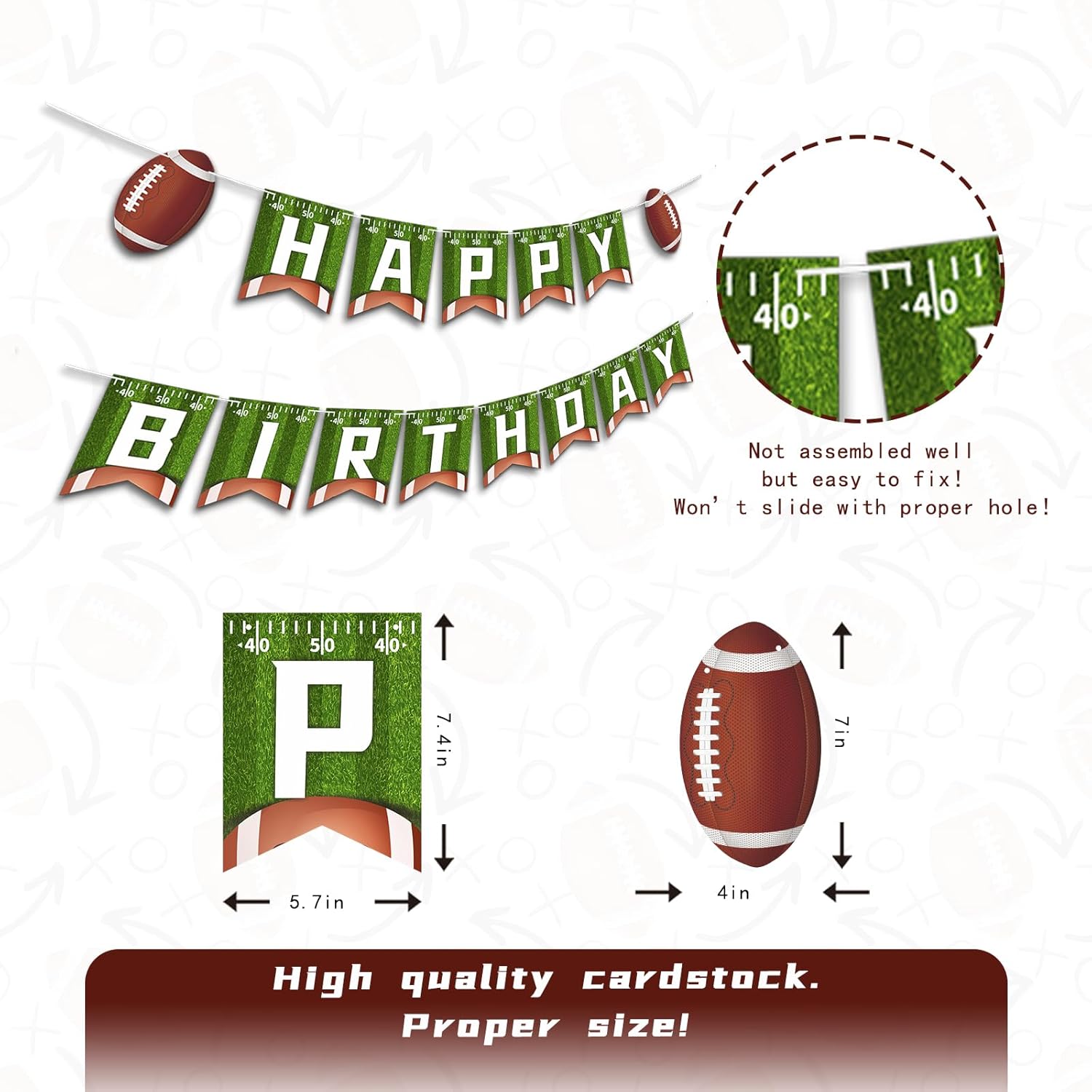 Football Birthday Banner with 13 Pennants