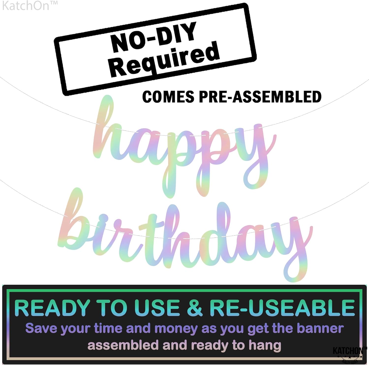 KatchOn Iridescent Happy Birthday Banner 10 Feet