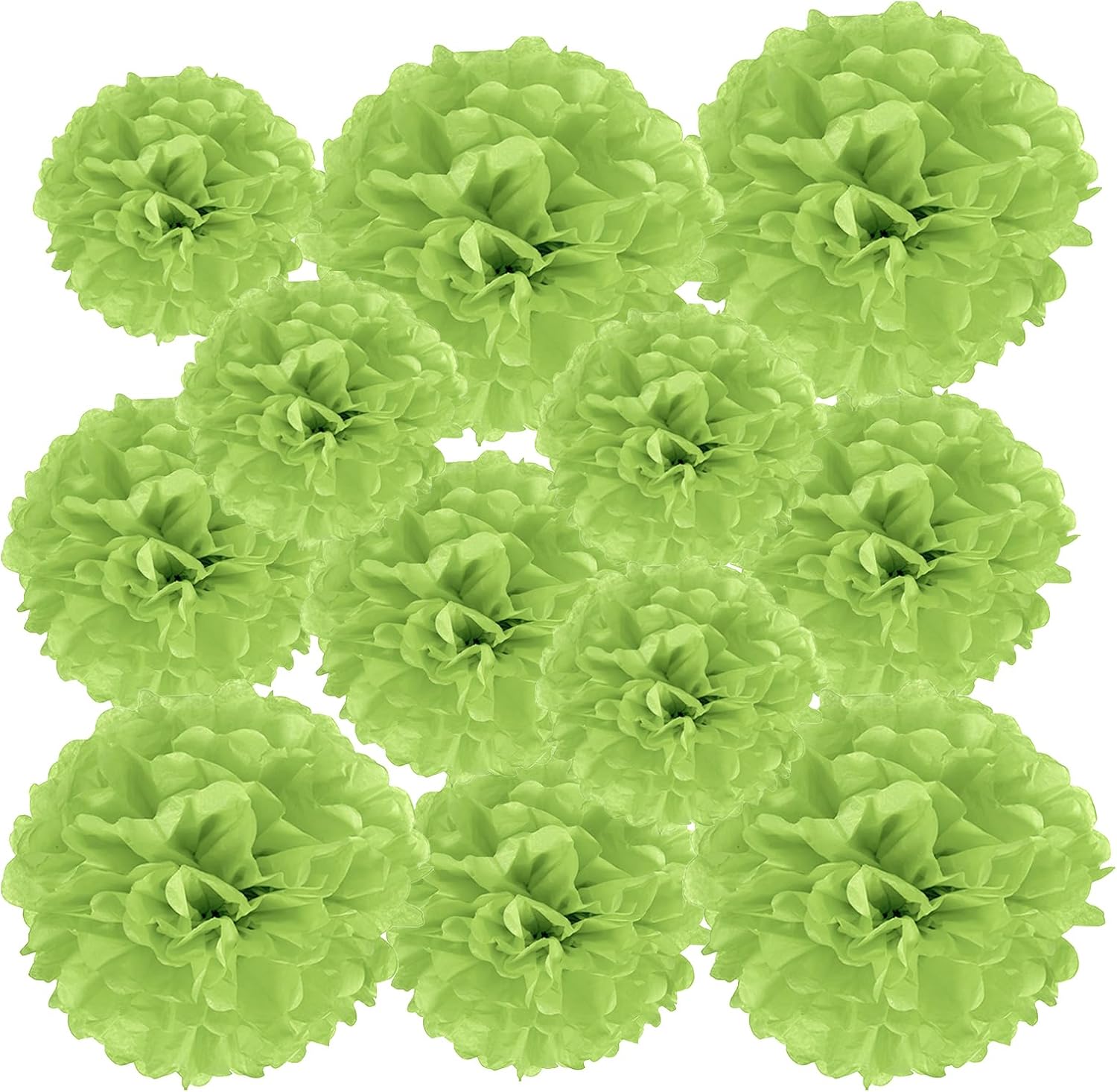PATIKIL 4 6 8 Inch Tissue Pom Poms Flowers 12 Pack Lime Green