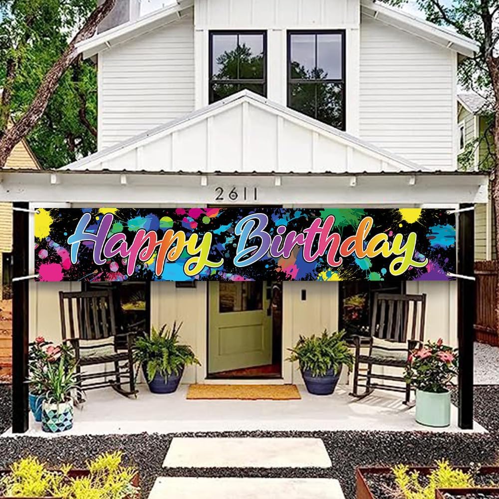 118 x 20 Inches Neon Happy Birthday Yard Banner Sign