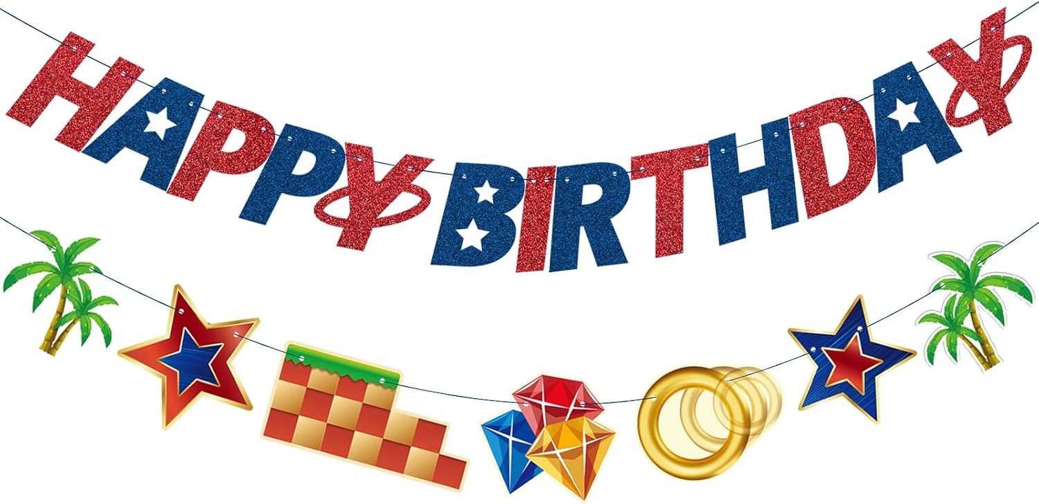 Blue Hedgehog Happy Birthday Banner for Boys