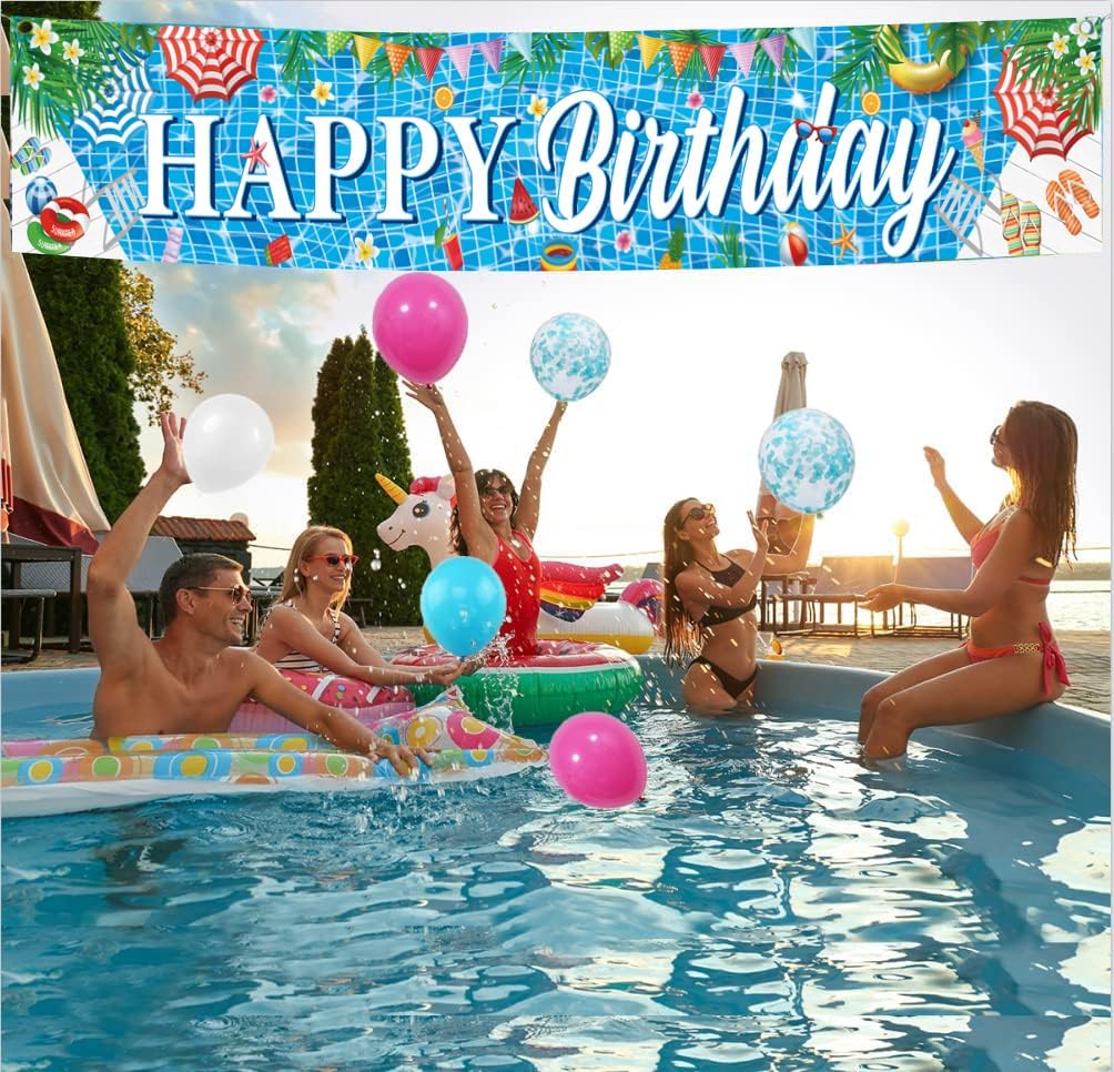Large Happy Birthday Pool Party Banner