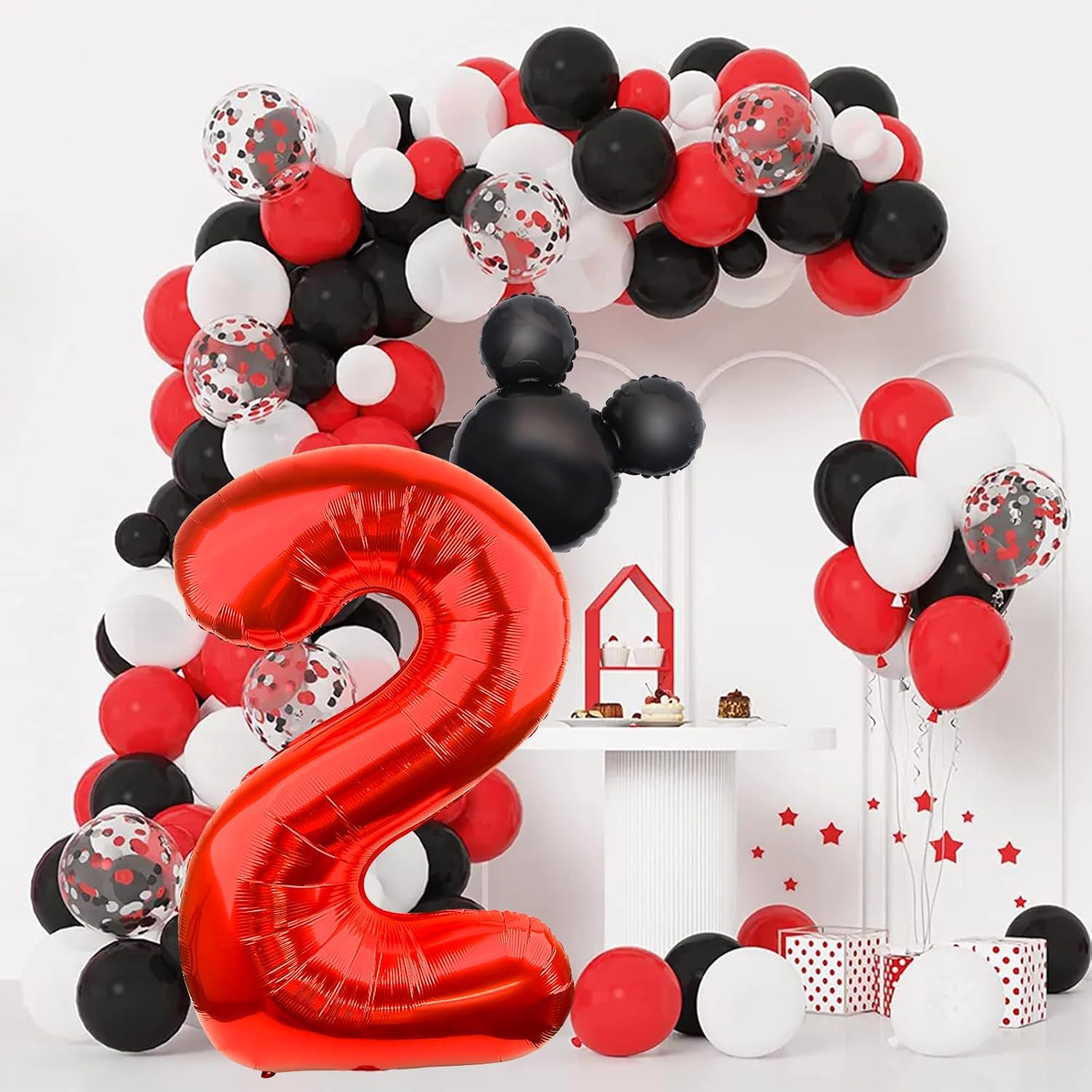 Mouse Number 2 Balloon Set 40 inch Red 18 inch Mini Mouse Head