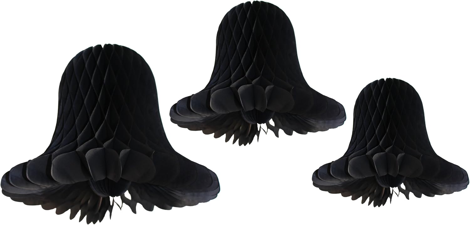 3-Piece Black Tissue Bell Decorations 9-15 Inches