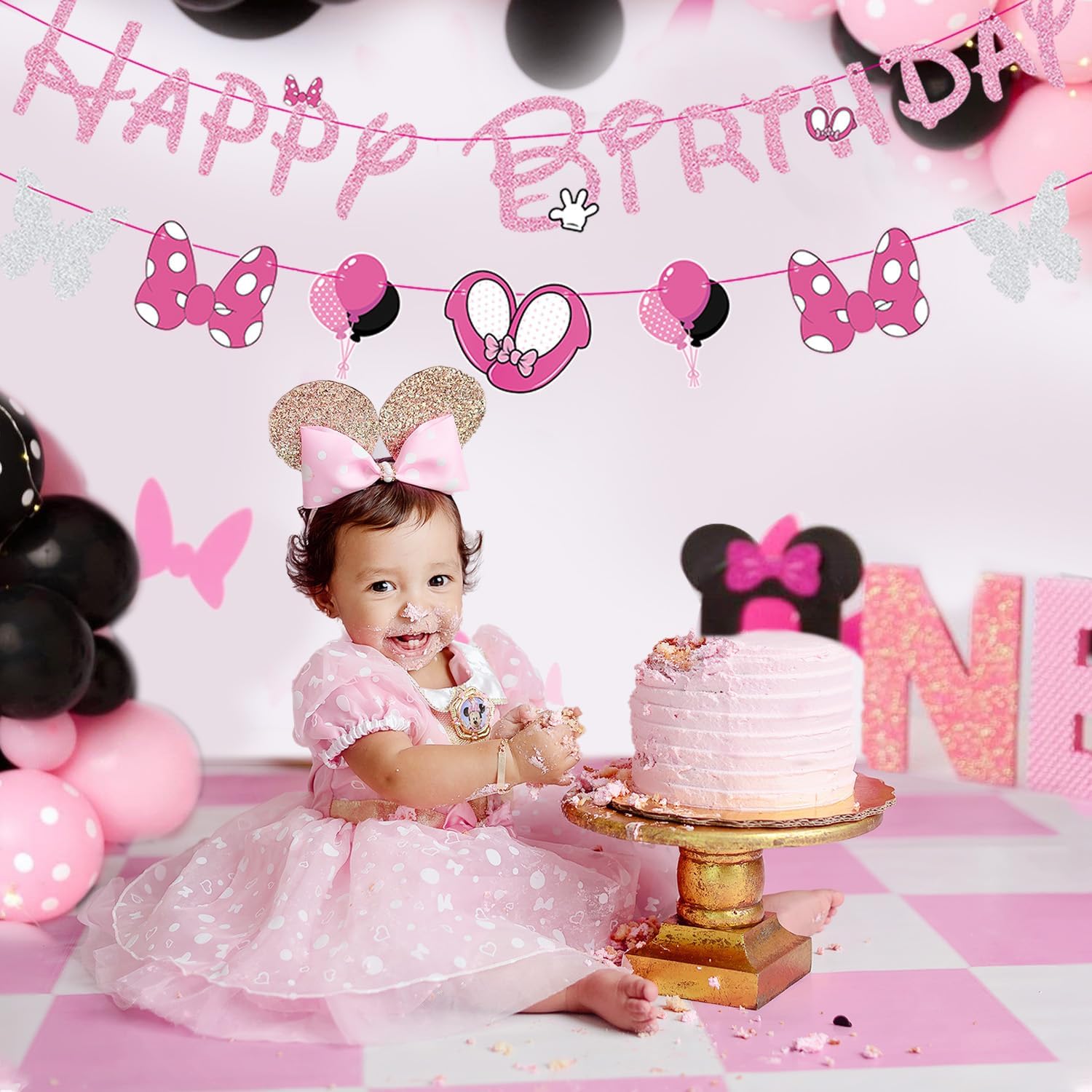 GZDUCK Pink Mouse Birthday Banners for Girls