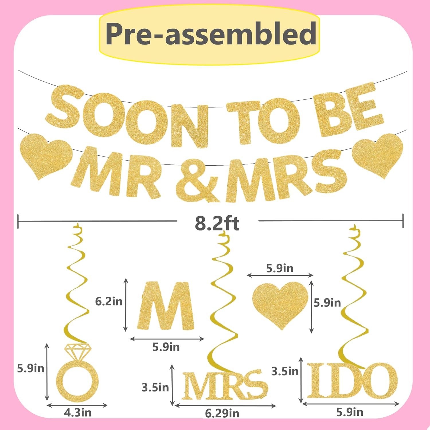Engagement Bridal Shower Banner with Diamond Ring Hanging Swirls