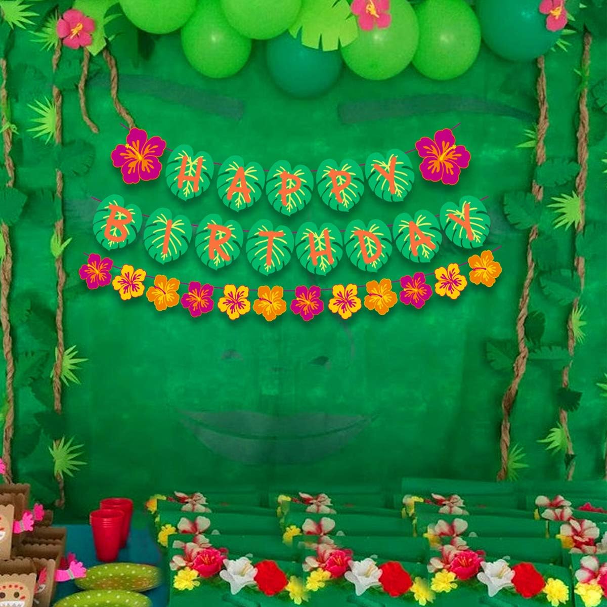Hawaiian Party Happy Birthday Banner for Tropical Luau Decorations