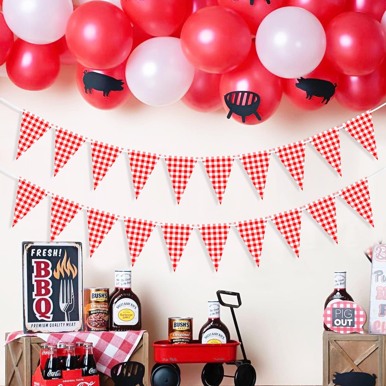 VILIFEVER 2 Piece Red White Checkered Banner