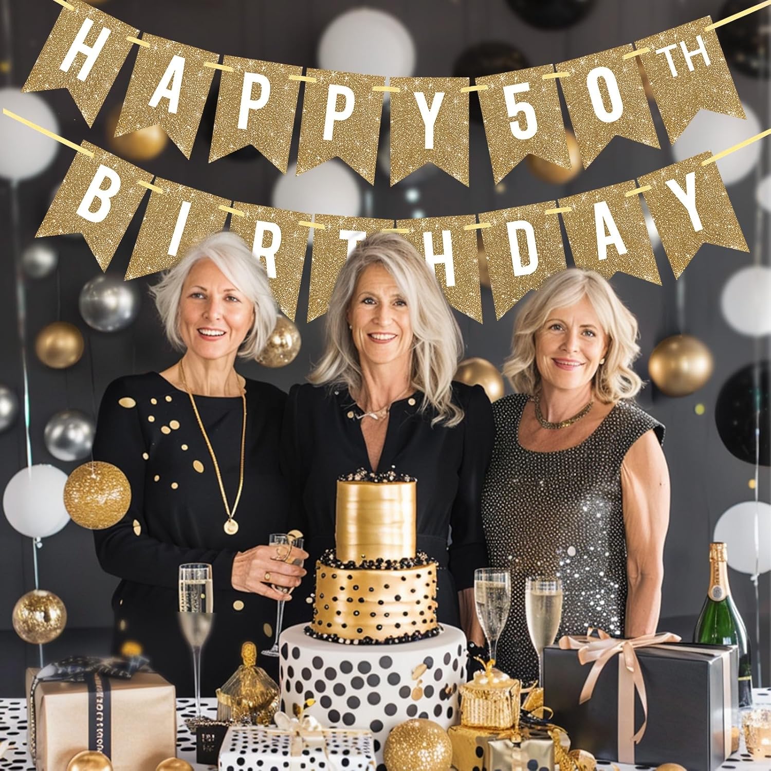 Gold Glitter Happy 50th Birthday Banner 12ft